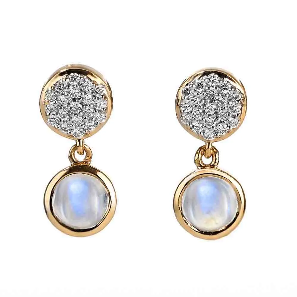 Mark Henry 18k Yellow Gold Diamond and Moonstone Earrings