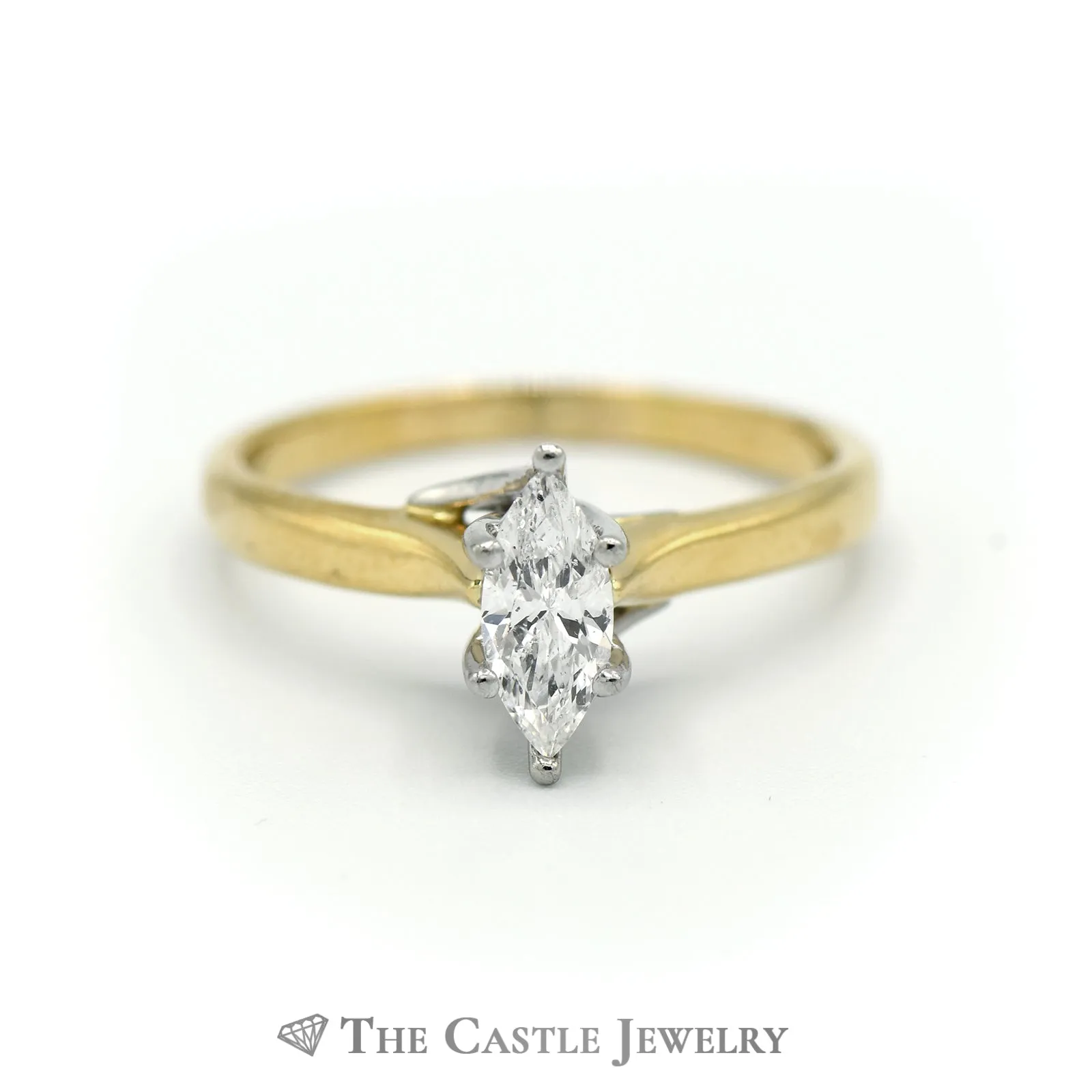 Marquise Solitaire .50ct Diamond Engagement Ring SI3 H in 18K Yellow Gold