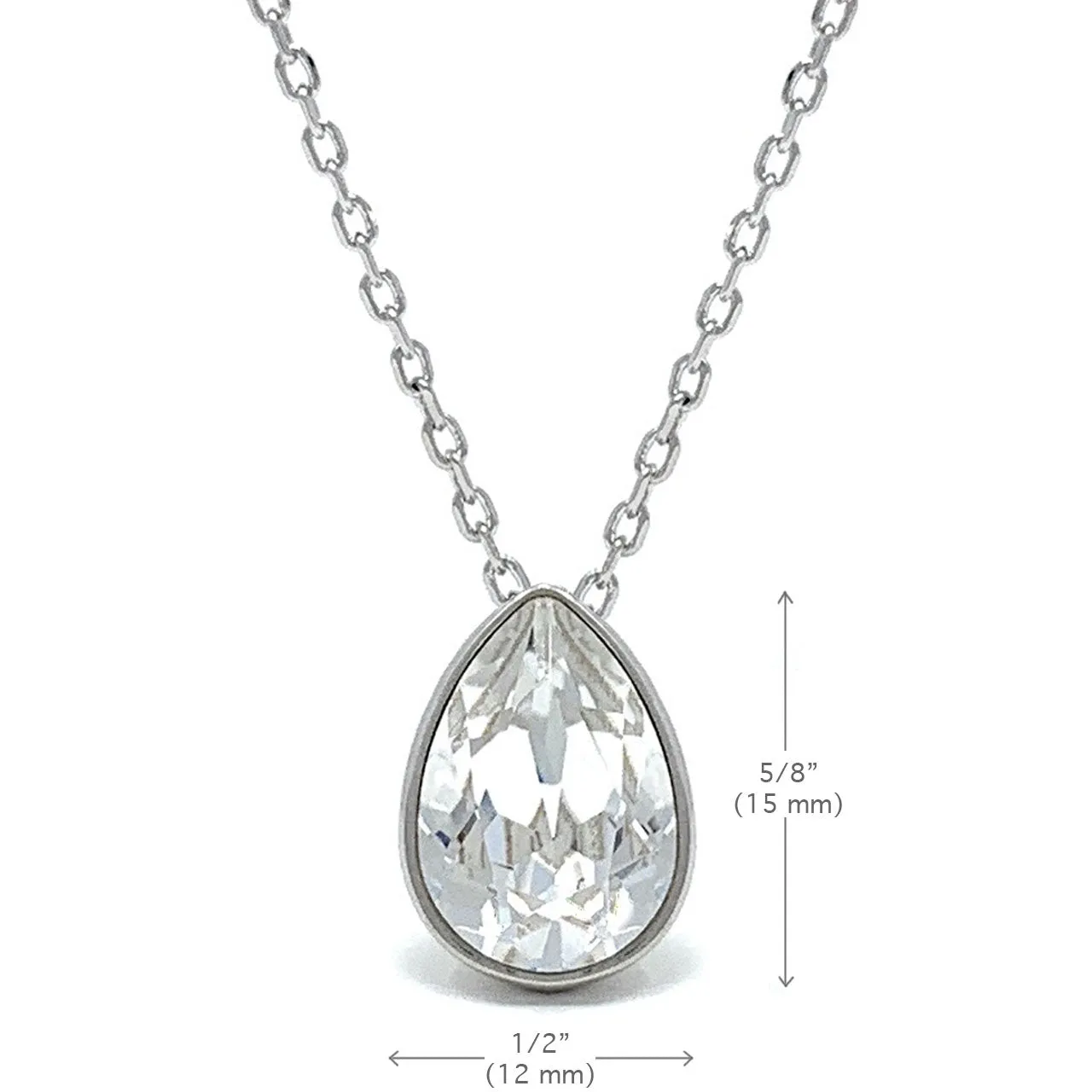 Mary Pendant Necklace with White Clear Drop Crystals from Swarovski Silver Toned Rhodium Plated