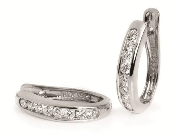 Max Strauss 14K White Gold Diamond Channel Hoops