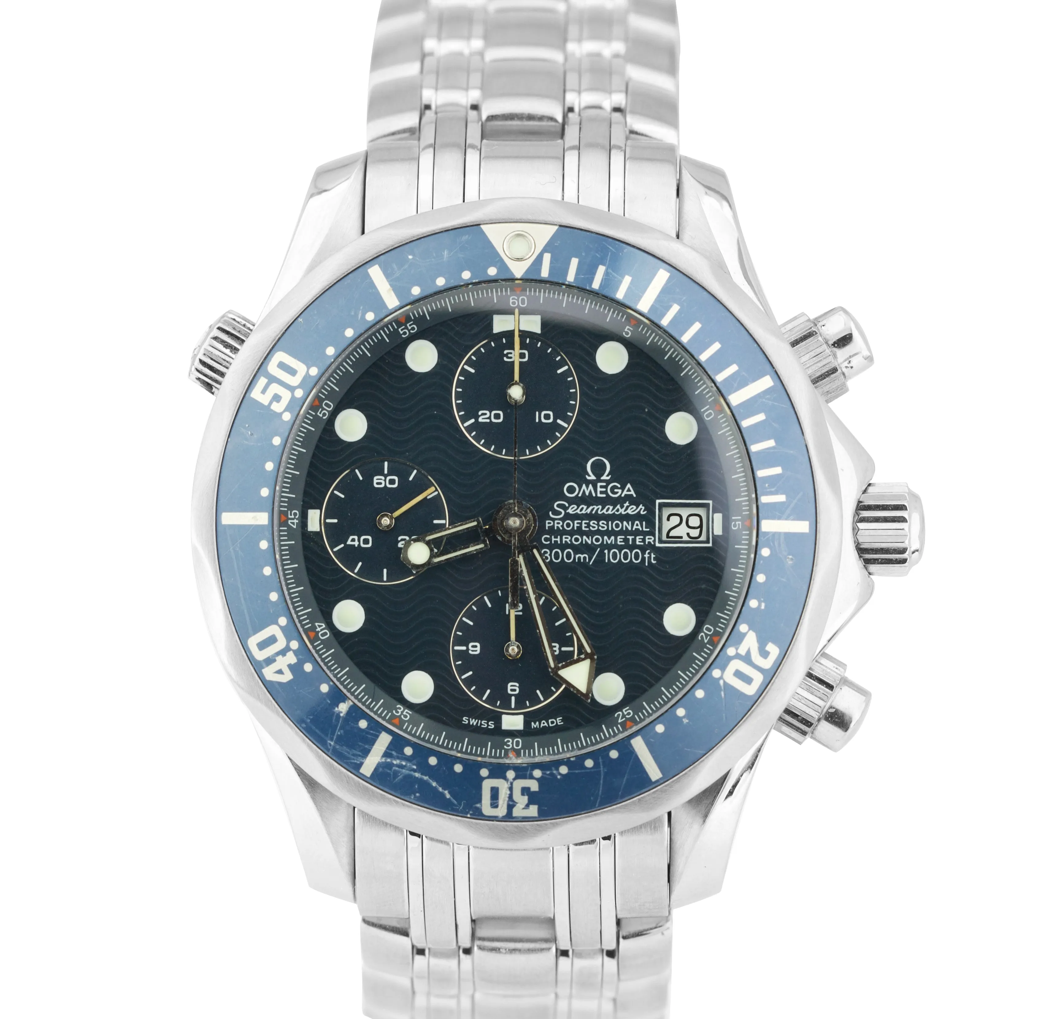 Men's Omega Seamaster Chronograph 300M 2599.80 Blue Wave Automatic 41.5mm Watch