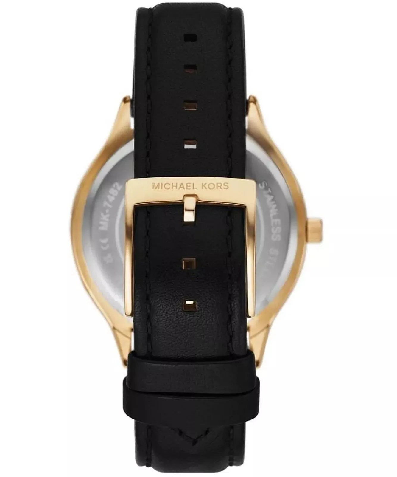 Michael Kors Slim Runway Ladies Gold Case Black Leather Strap Watch