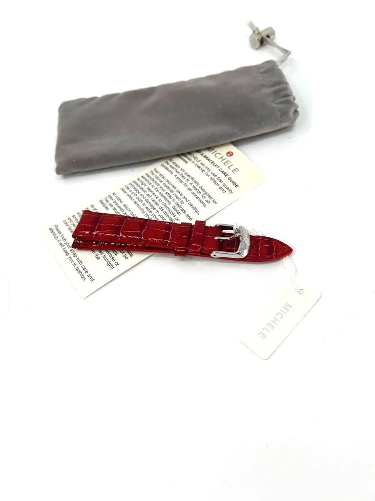 MICHELE EMBOSSED ALLIGATOR PATTERN CALF LEATHER WATCH STRAP