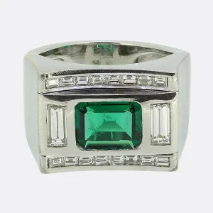 Mid Century Emerald and Diamond Ring