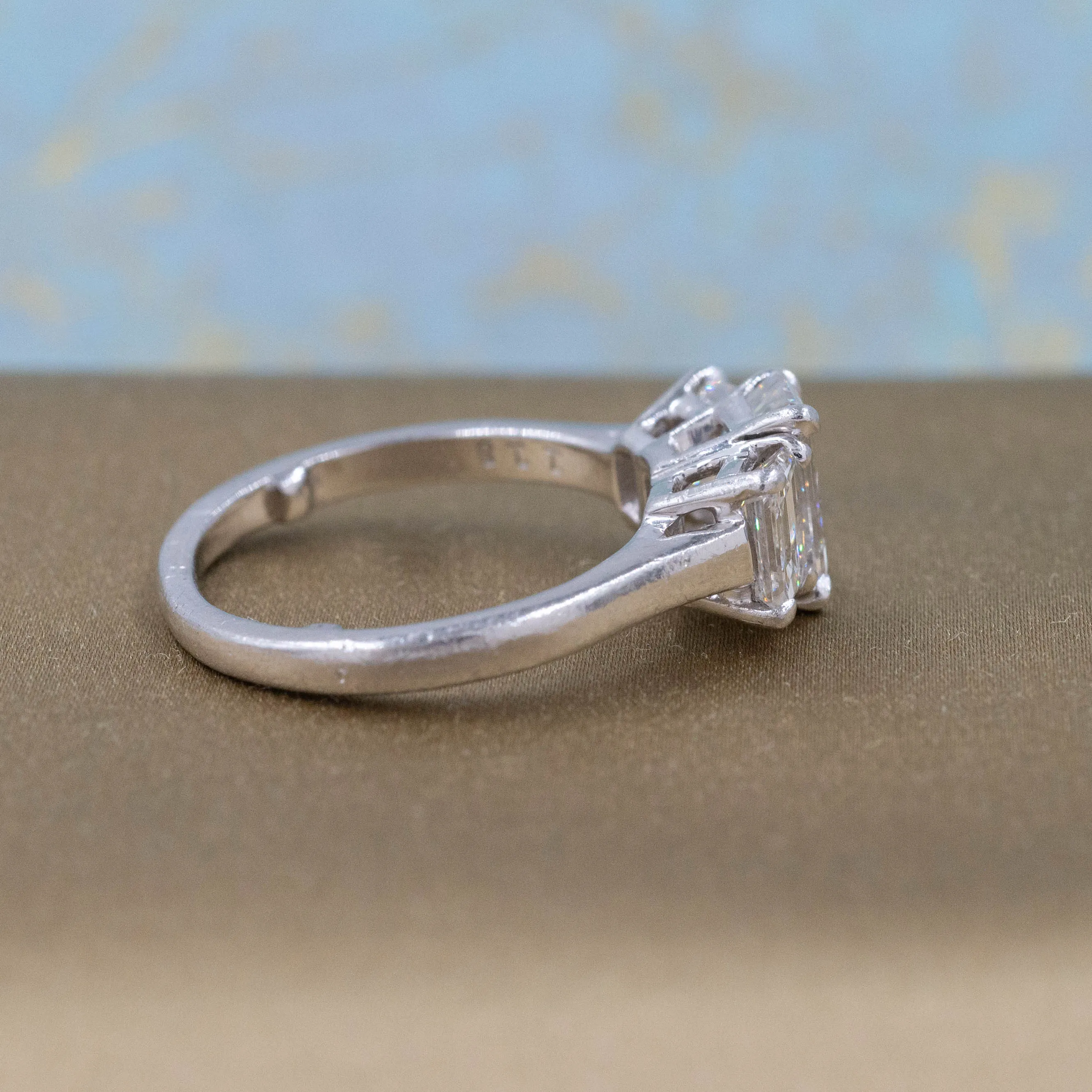 Midcentury Triple Emerald-Cut Diamond Ring