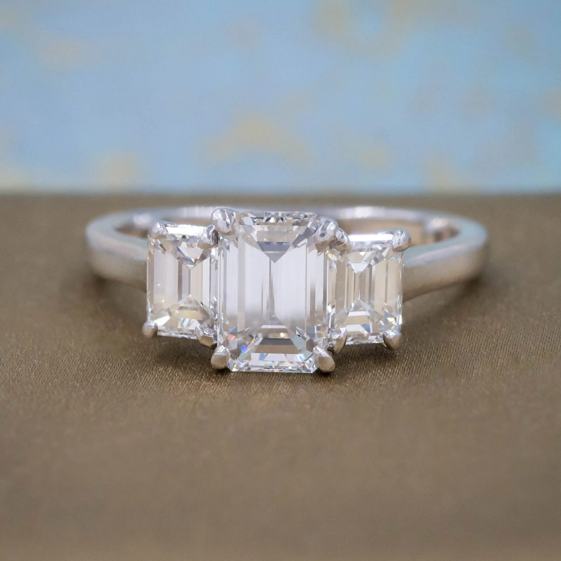 Midcentury Triple Emerald-Cut Diamond Ring