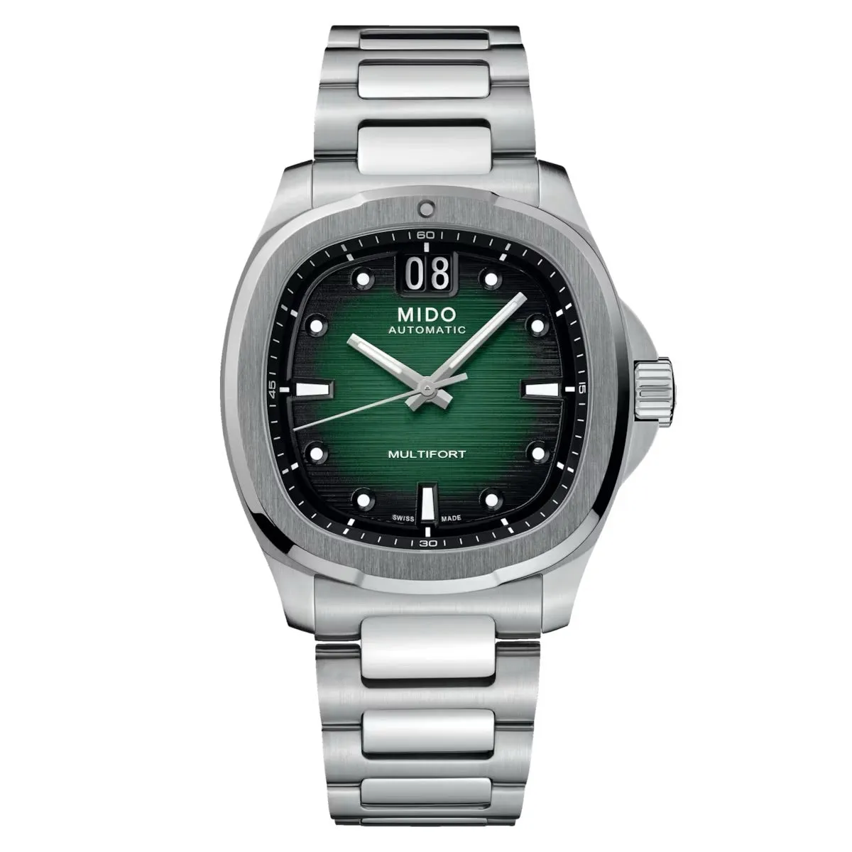 MIDO MULTIFORT TV BIG DATE GREEN ON BRACELET