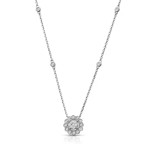 Milgrain 0.33 ctw Diamond Halo Cluster Necklace Pendant