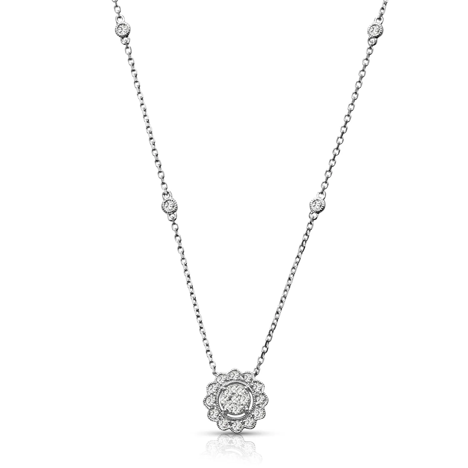 Milgrain 0.33 ctw Diamond Halo Cluster Necklace Pendant