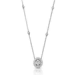 Milgrain 0.50 ctw Diamond Oval Halo Cluster Necklace Pendant