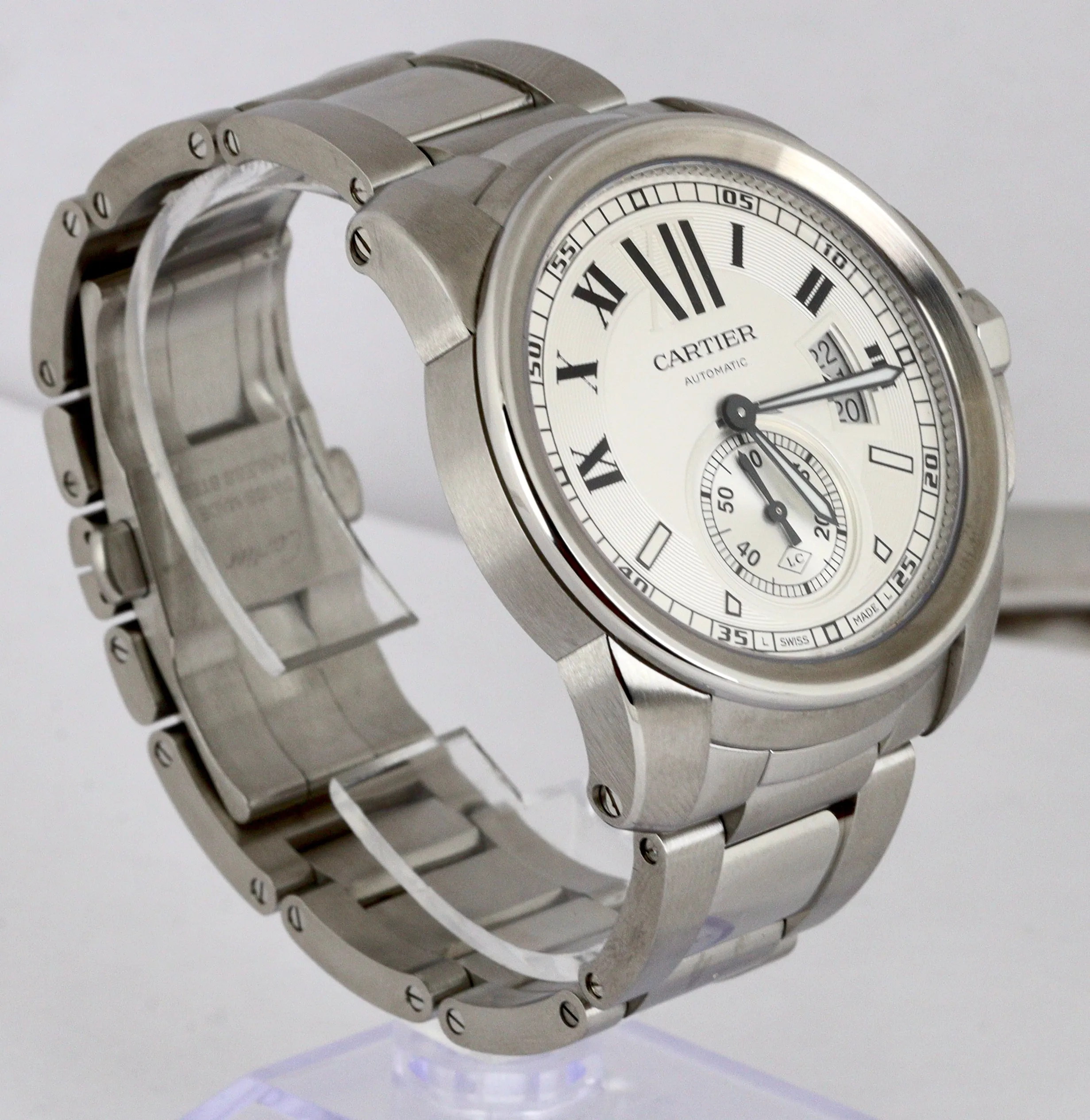 MINT 2017 Cartier Calibre W7100015 Silver Roman 42mm Stainless Date 3389 Watch