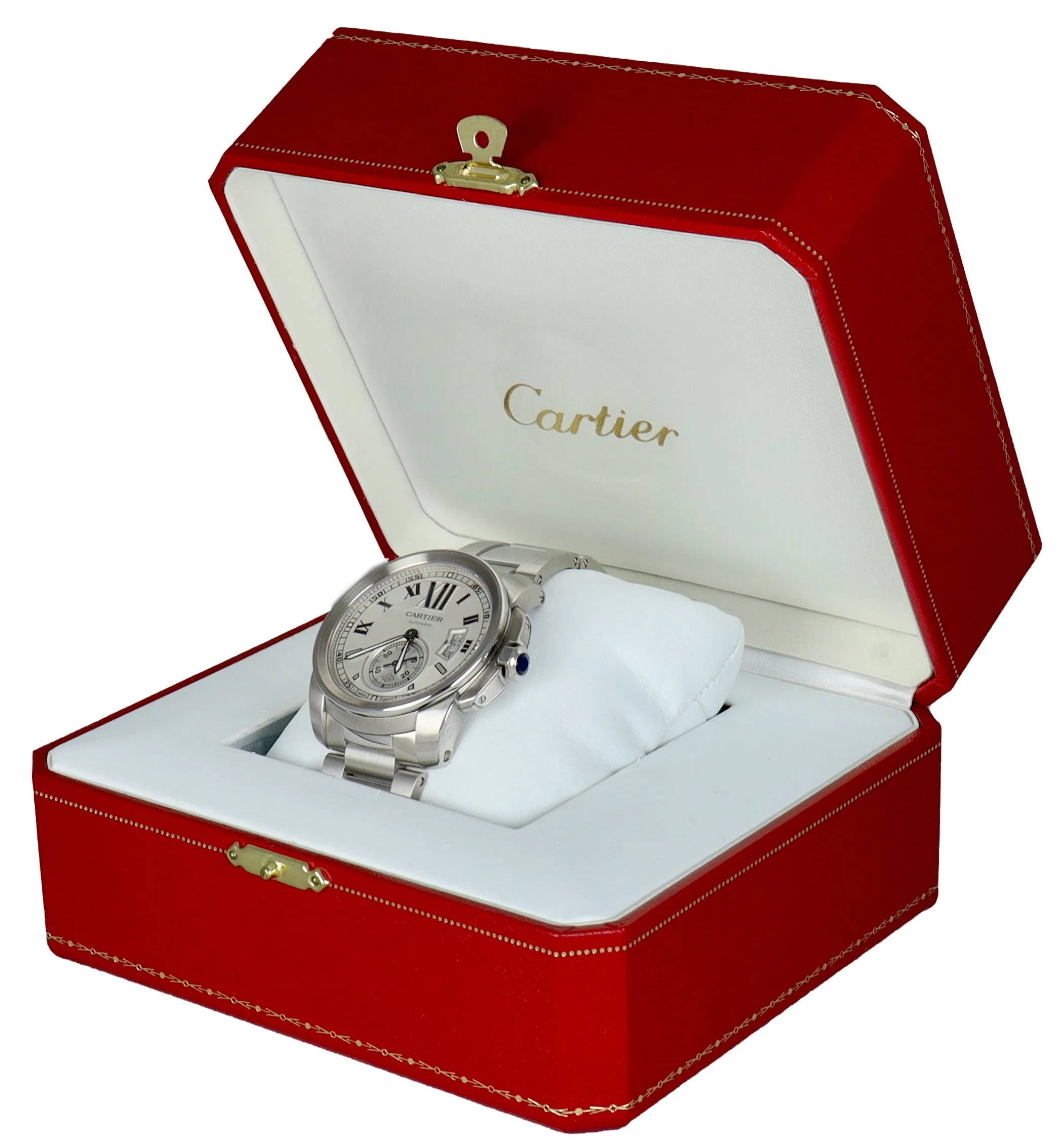 MINT 2017 Cartier Calibre W7100015 Silver Roman 42mm Stainless Date 3389 Watch