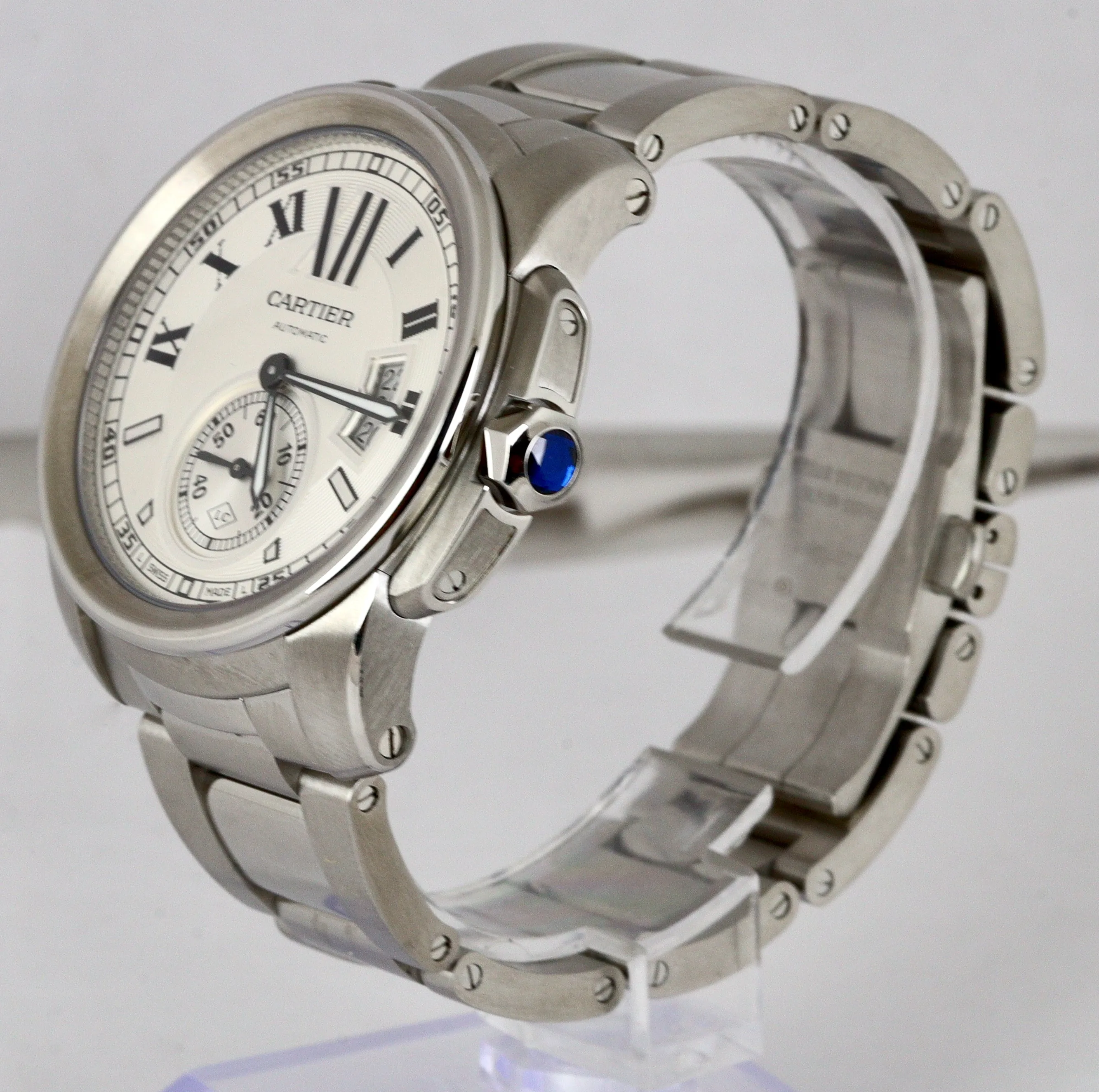 MINT 2017 Cartier Calibre W7100015 Silver Roman 42mm Stainless Date 3389 Watch