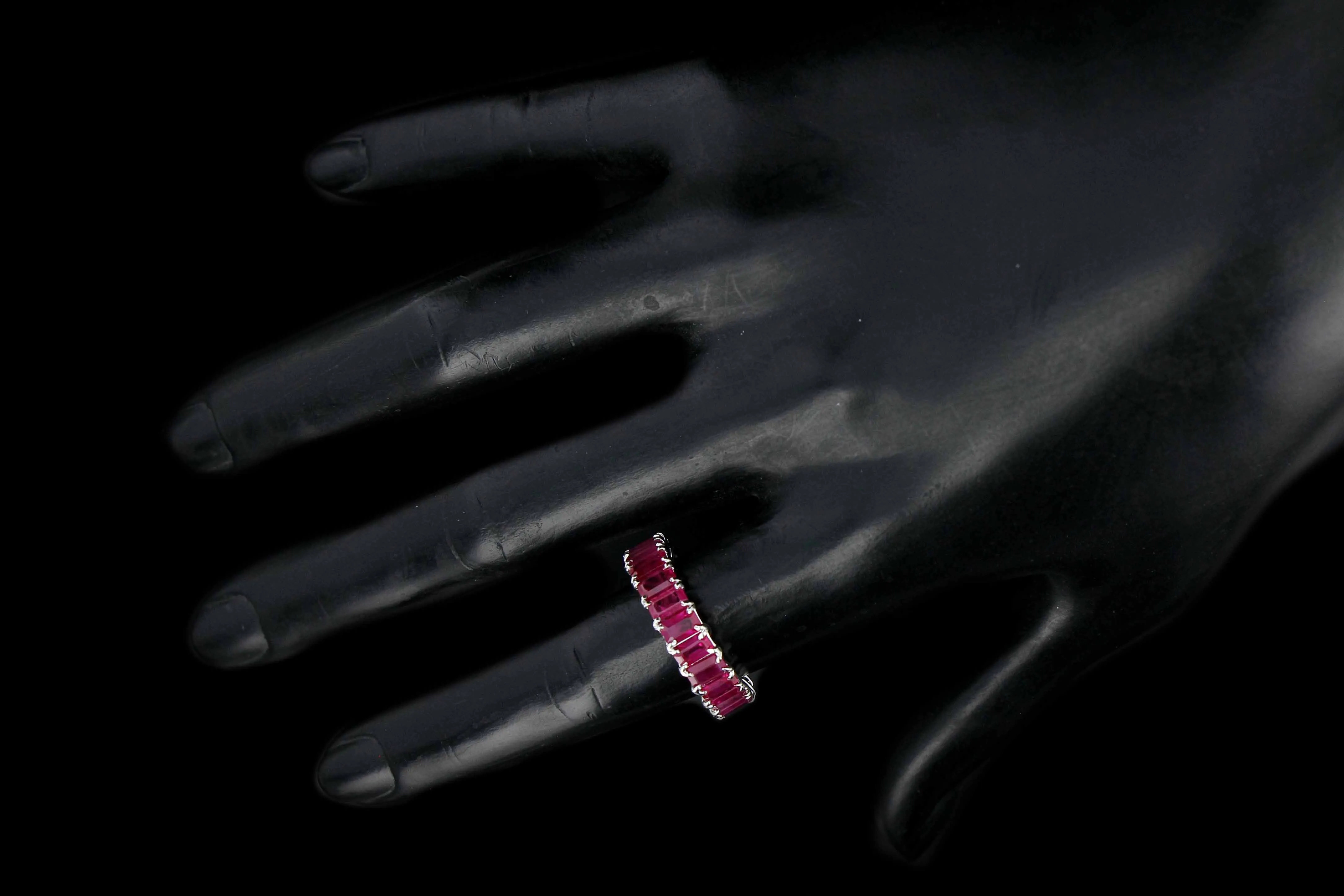 Modern 18K White Gold 7.19 CTW Emerald Cut Ruby Band