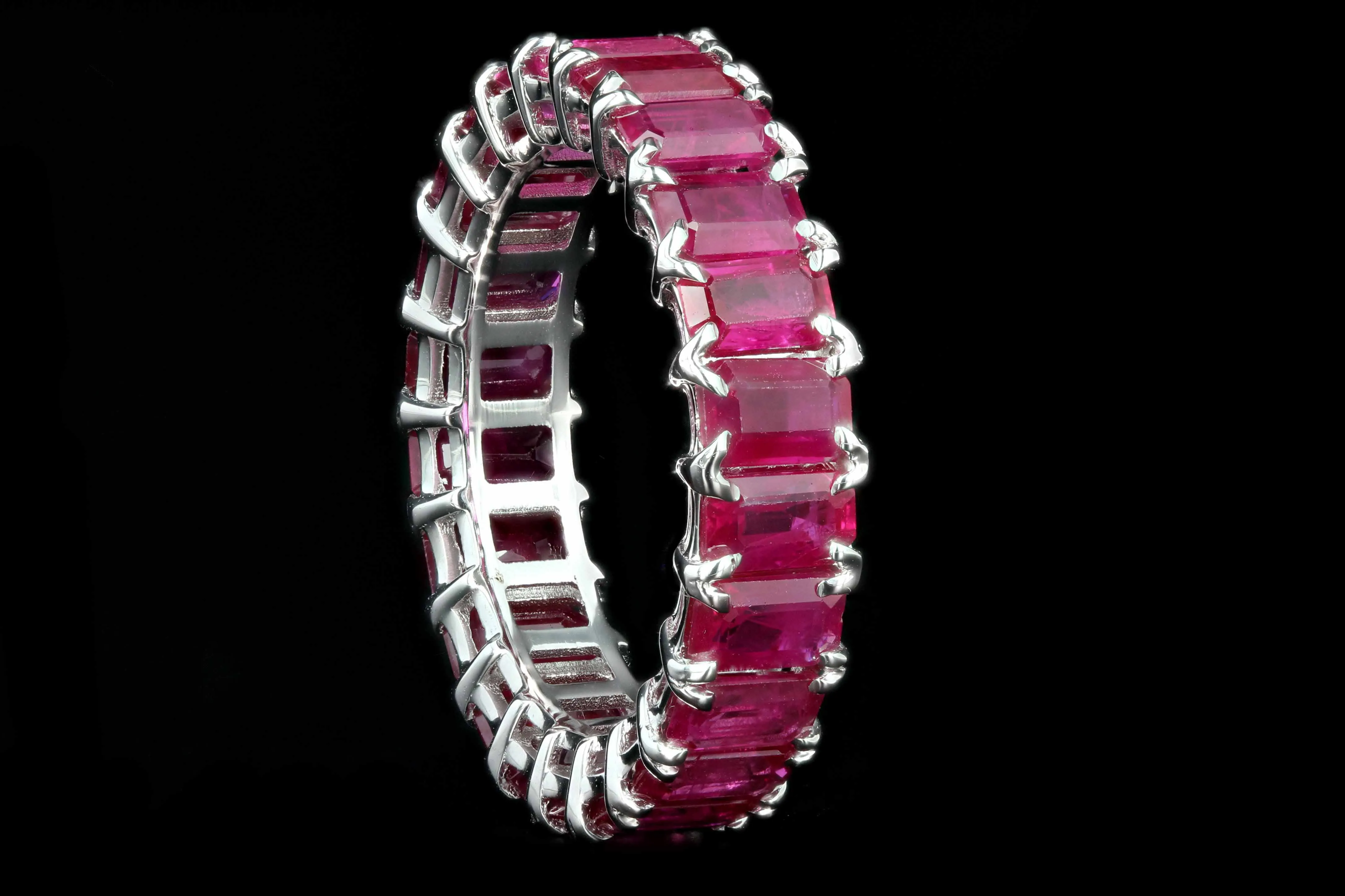 Modern 18K White Gold 7.19 CTW Emerald Cut Ruby Band