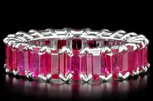 Modern 18K White Gold 7.19 CTW Emerald Cut Ruby Band
