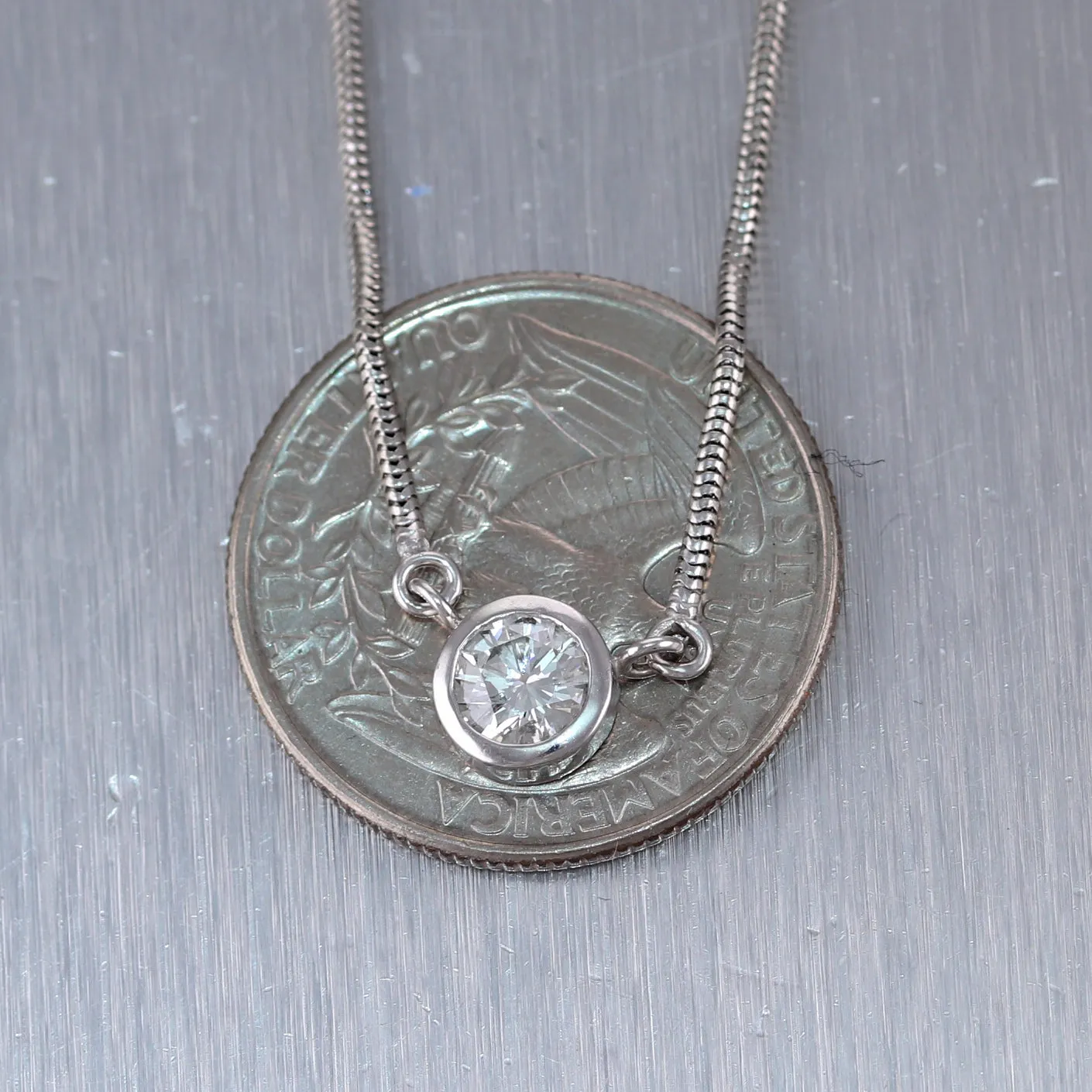 Modern Platinum 0.75ct Solitaire Diamond 19" Necklace