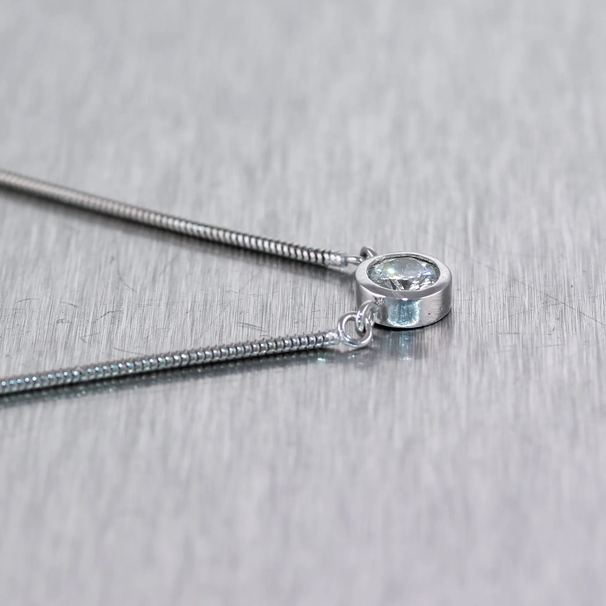 Modern Platinum 0.75ct Solitaire Diamond 19" Necklace