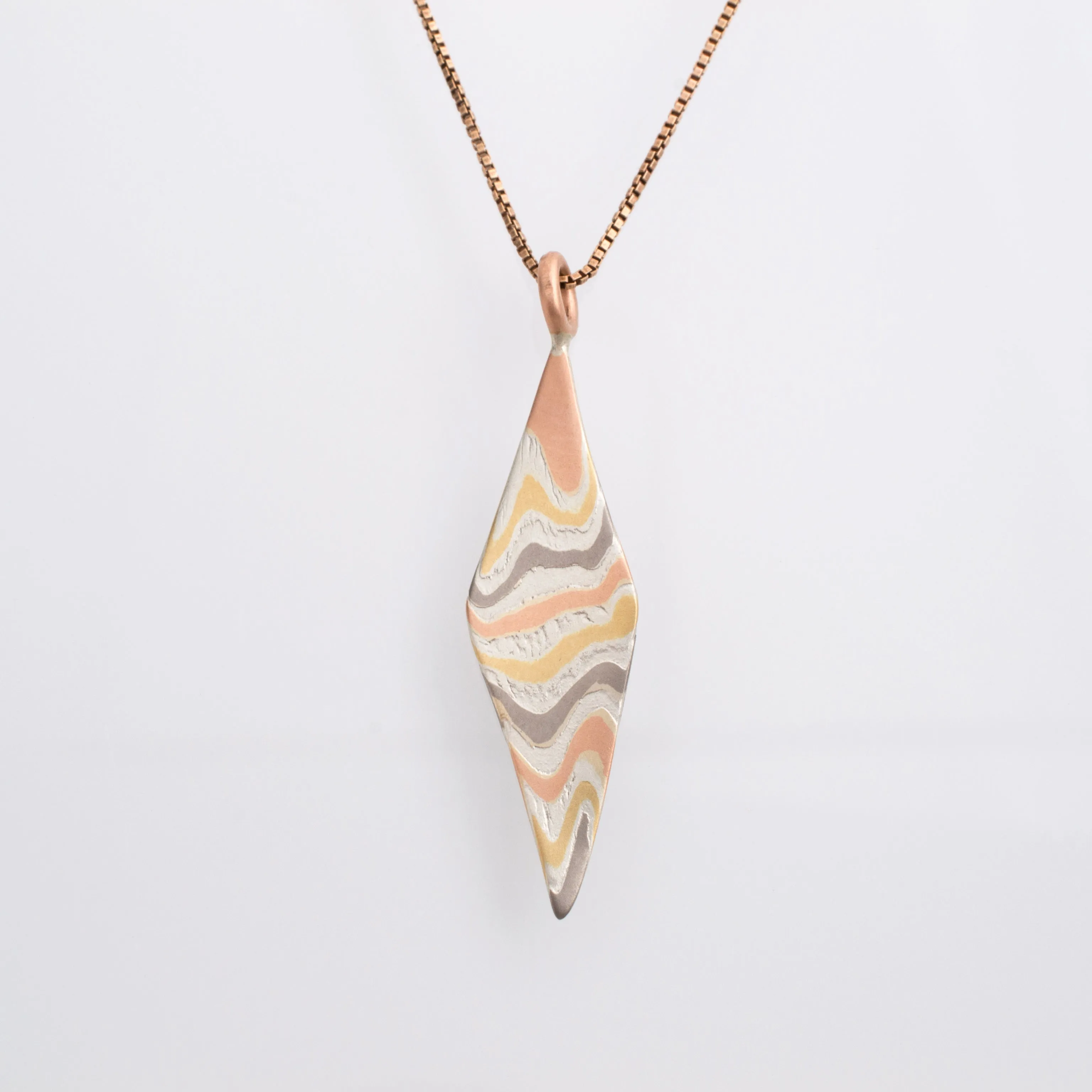 Mokume Gane Pendant Twisted Kite Incline Pattern Firestorm Palette