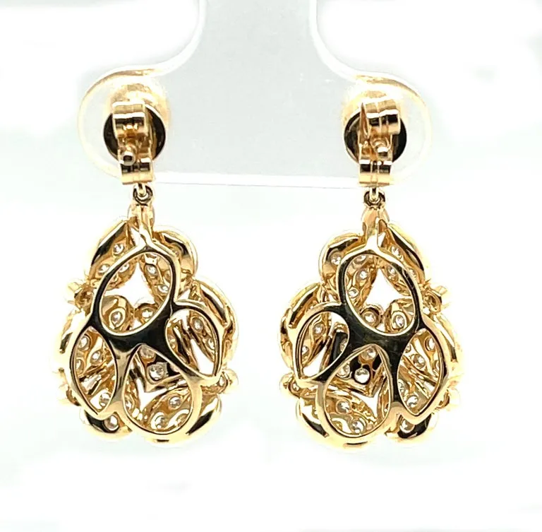 Mosaic Diamond Pave Drop Earrings in Yellow Gold, 1.26 Carats Total