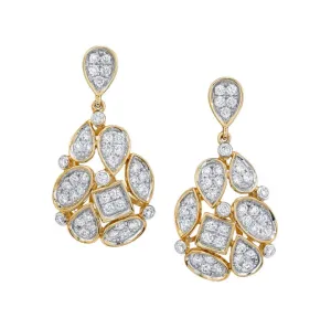 Mosaic Diamond Pave Drop Earrings in Yellow Gold, 1.26 Carats Total