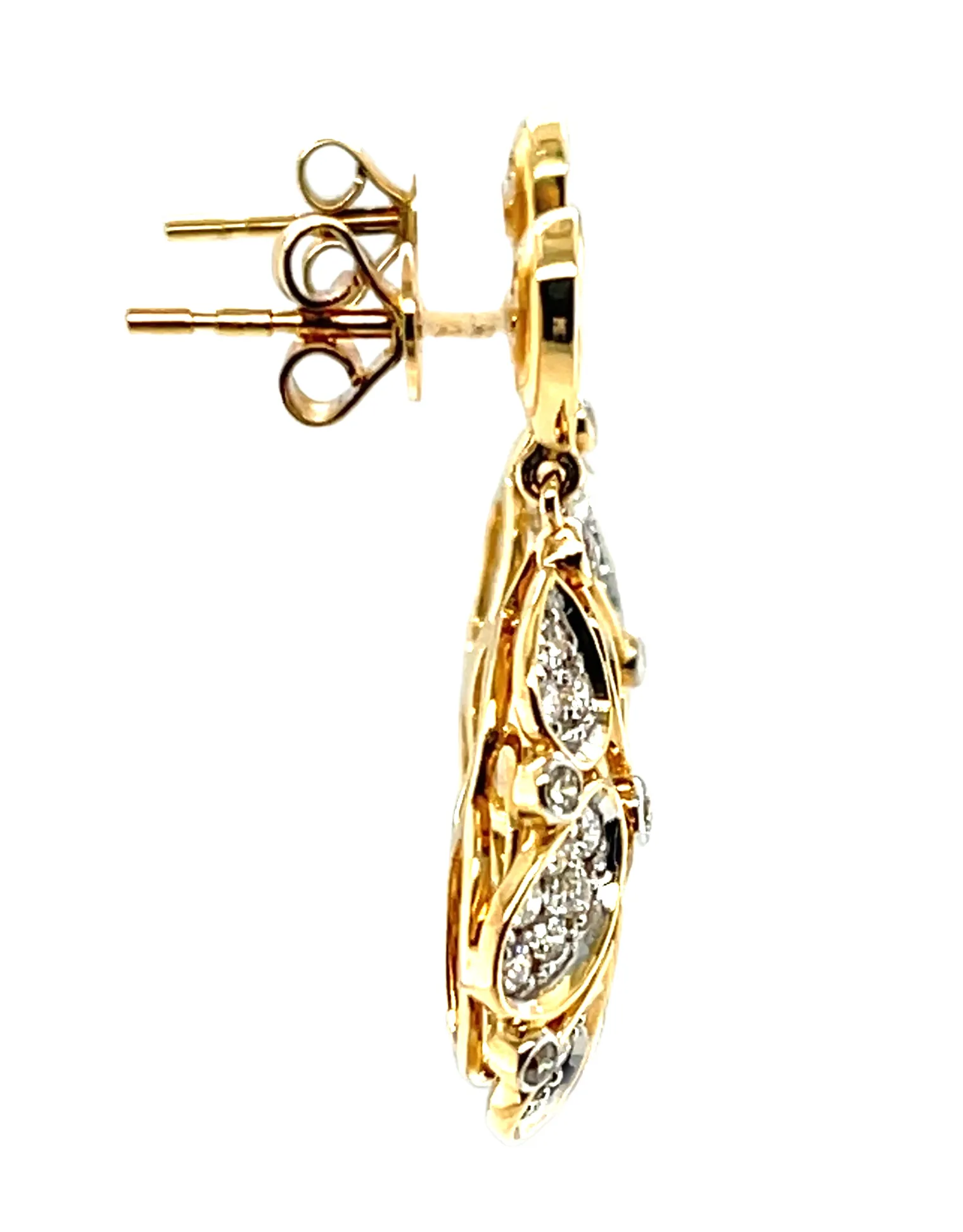 Mosaic Diamond Pave Drop Earrings in Yellow Gold, 1.26 Carats Total