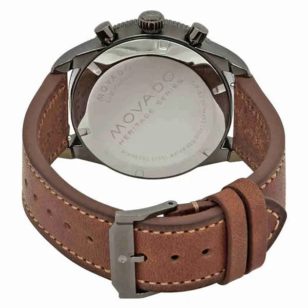 Movado Heritage Brown Leather Black Dial Chronograph Quartz Watch for Gents - 3650060