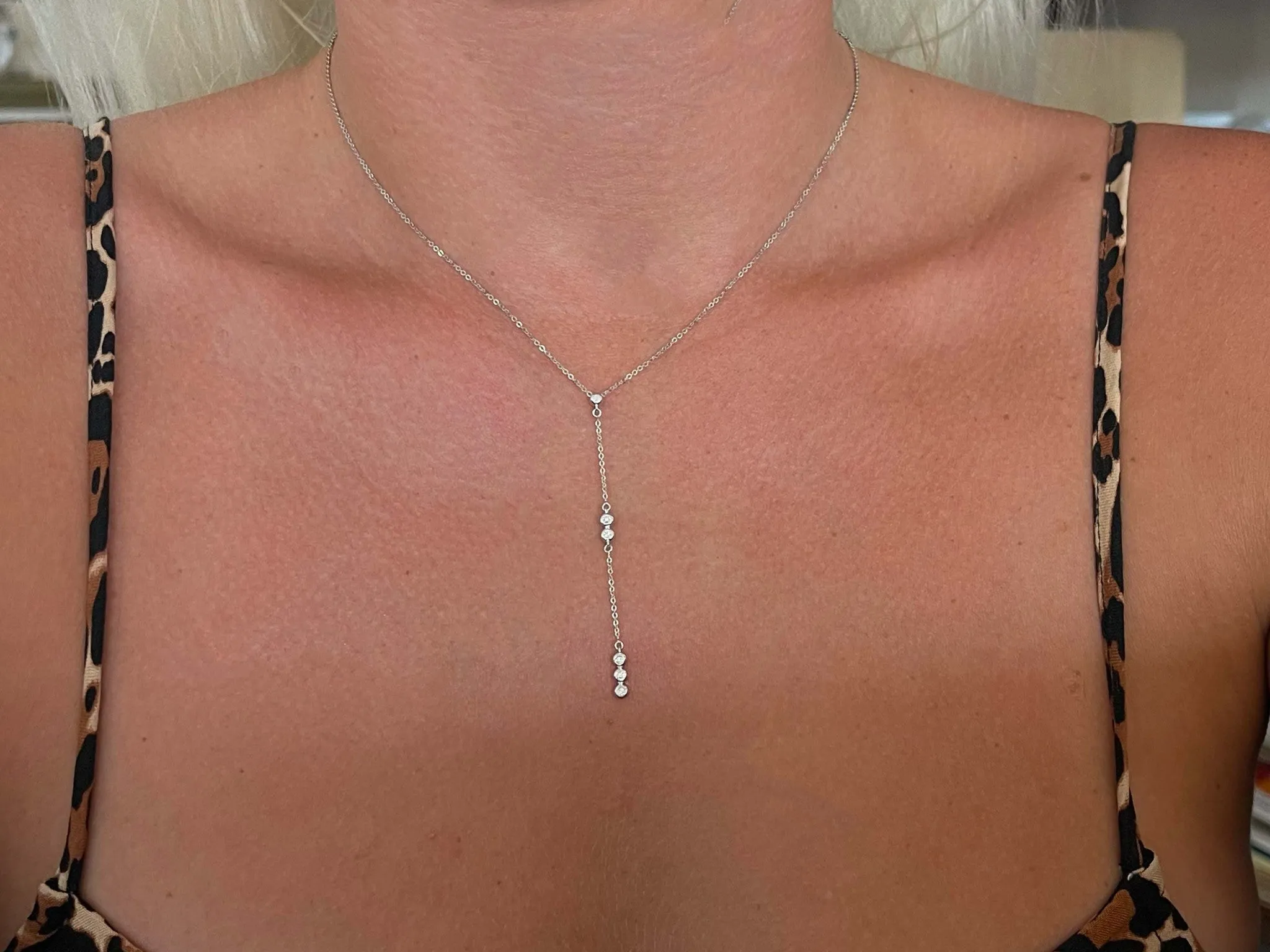 Multi Diamond Y-Drop Necklace in 14k White Gold