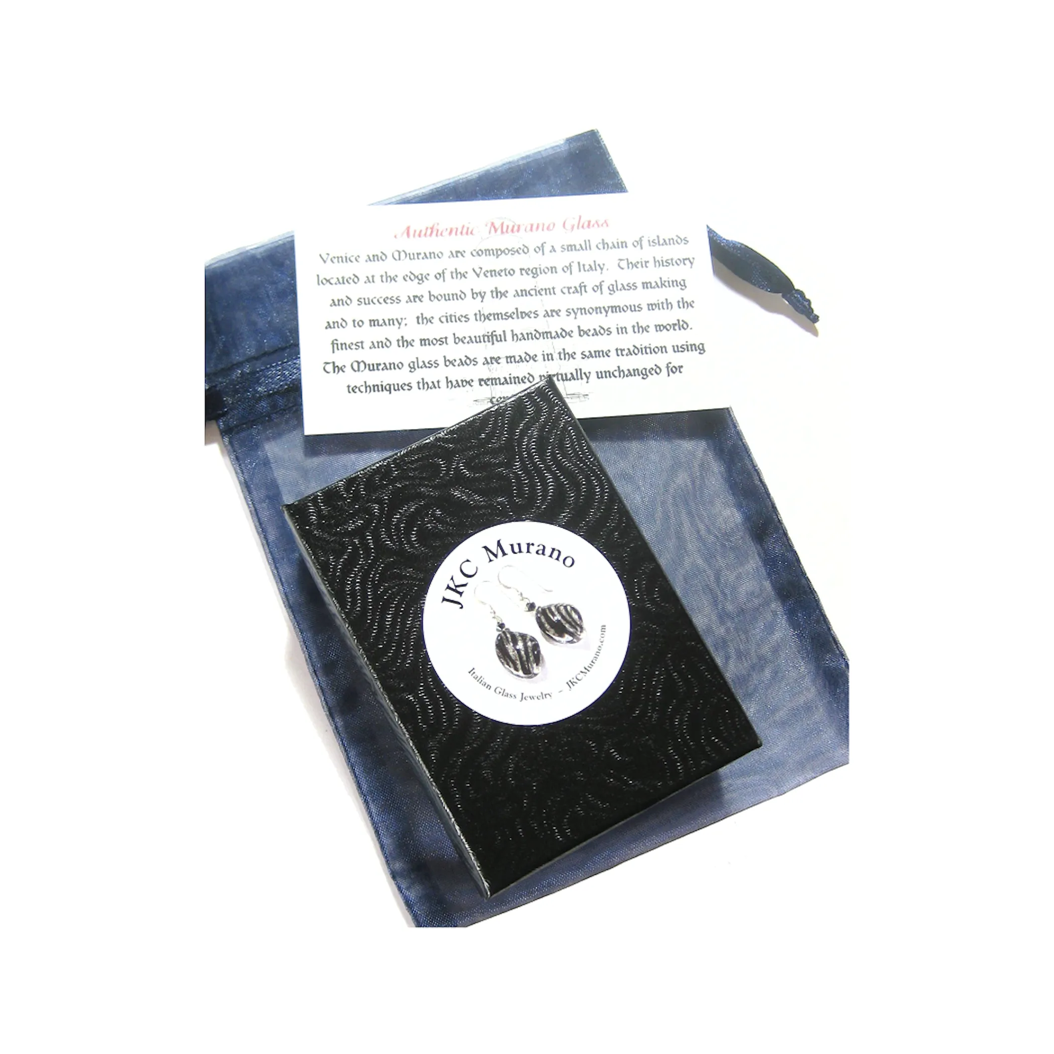 Murano Glass Dark Blue Round Gold Earrings