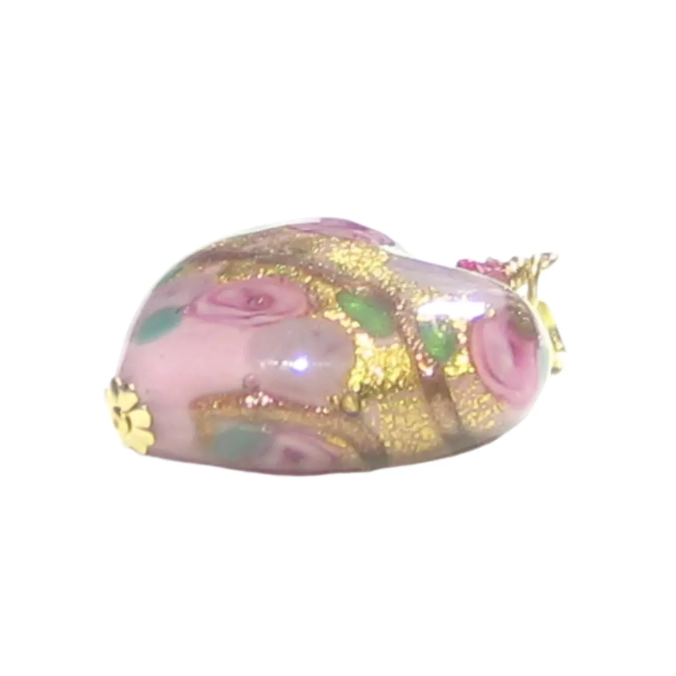 Murano Glass Pink Lilac Rose Heart Gold Pendant By JKC Murano