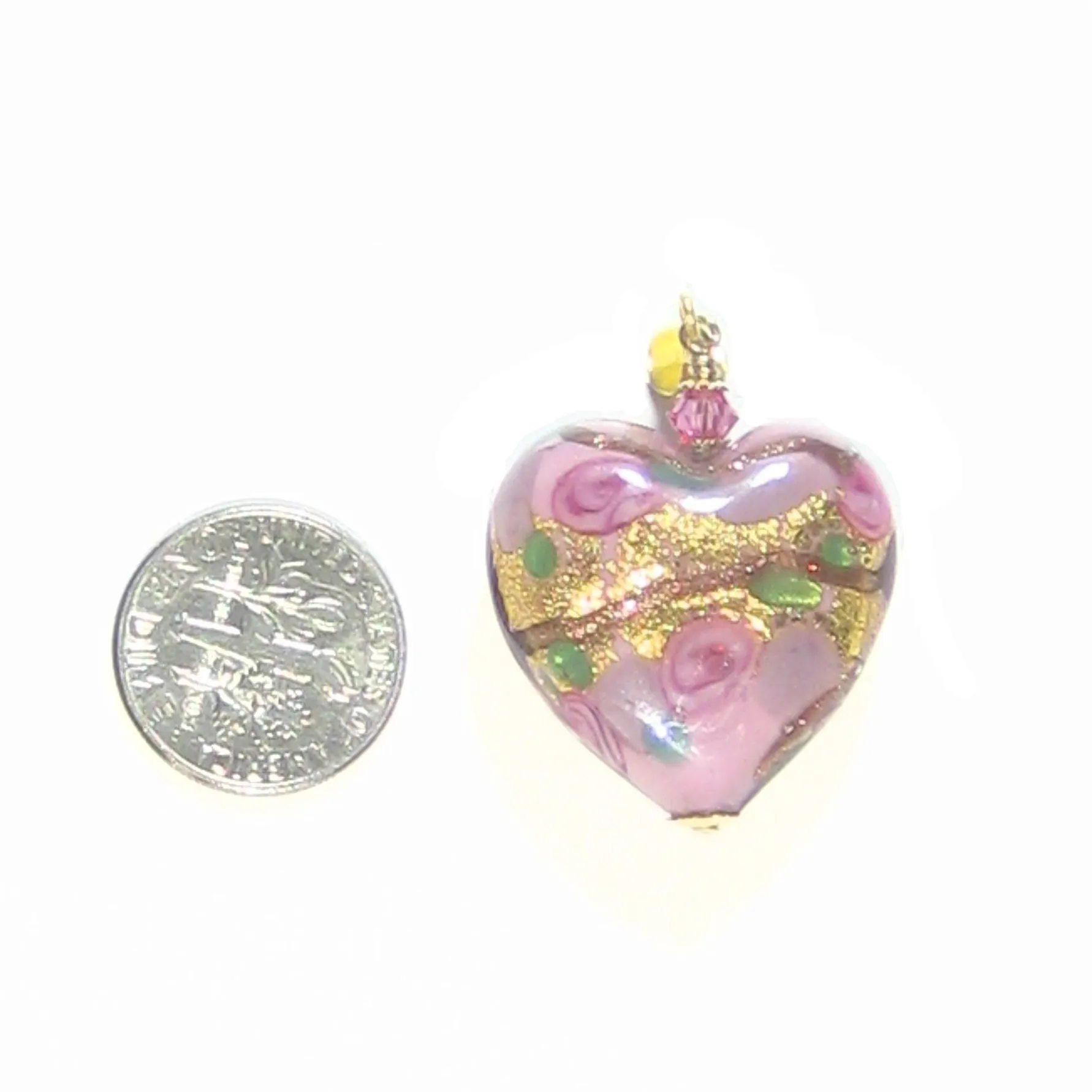Murano Glass Pink Lilac Rose Heart Gold Pendant By JKC Murano