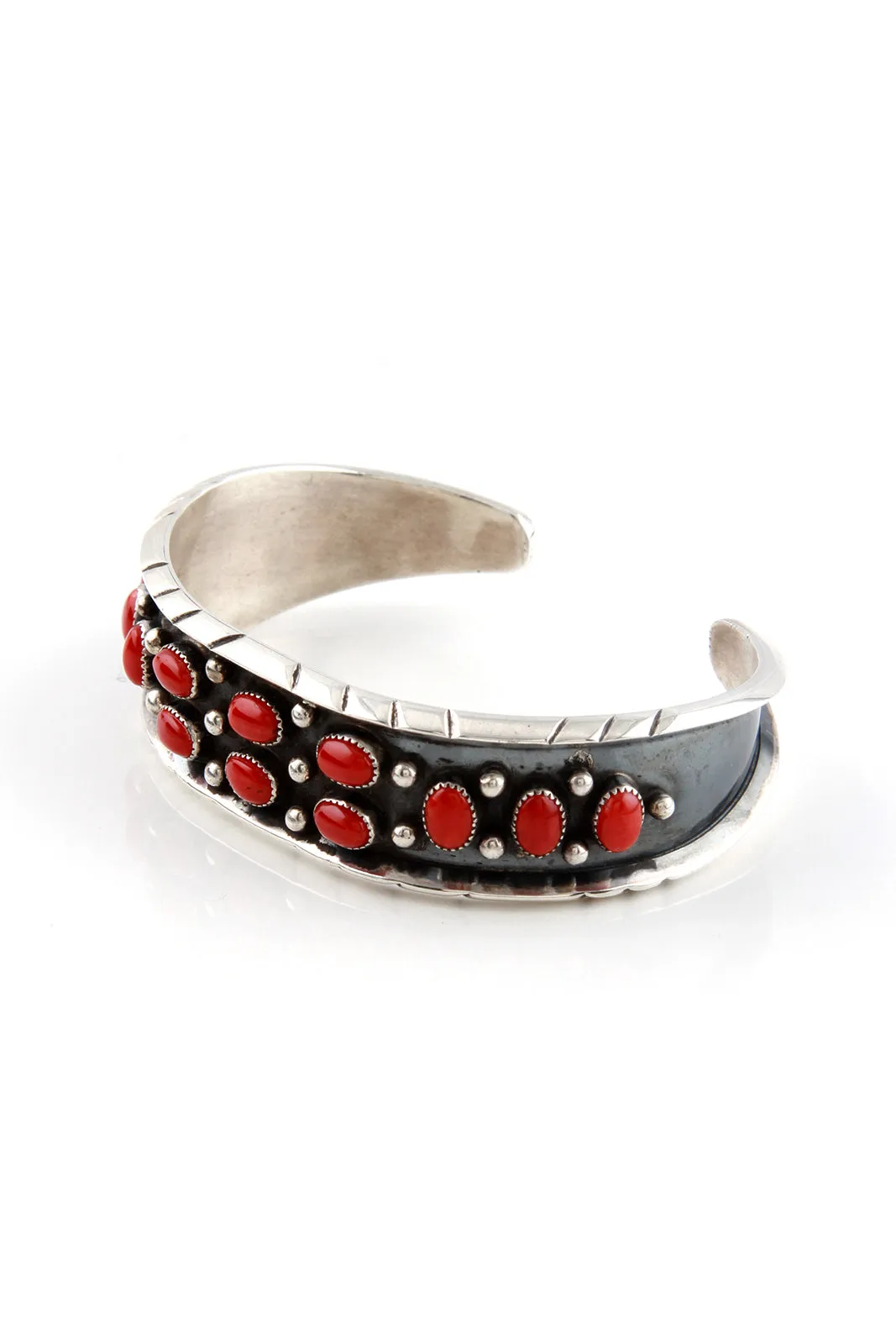 Navajo Red Coral Cuff Bracelet by Rose Castillo