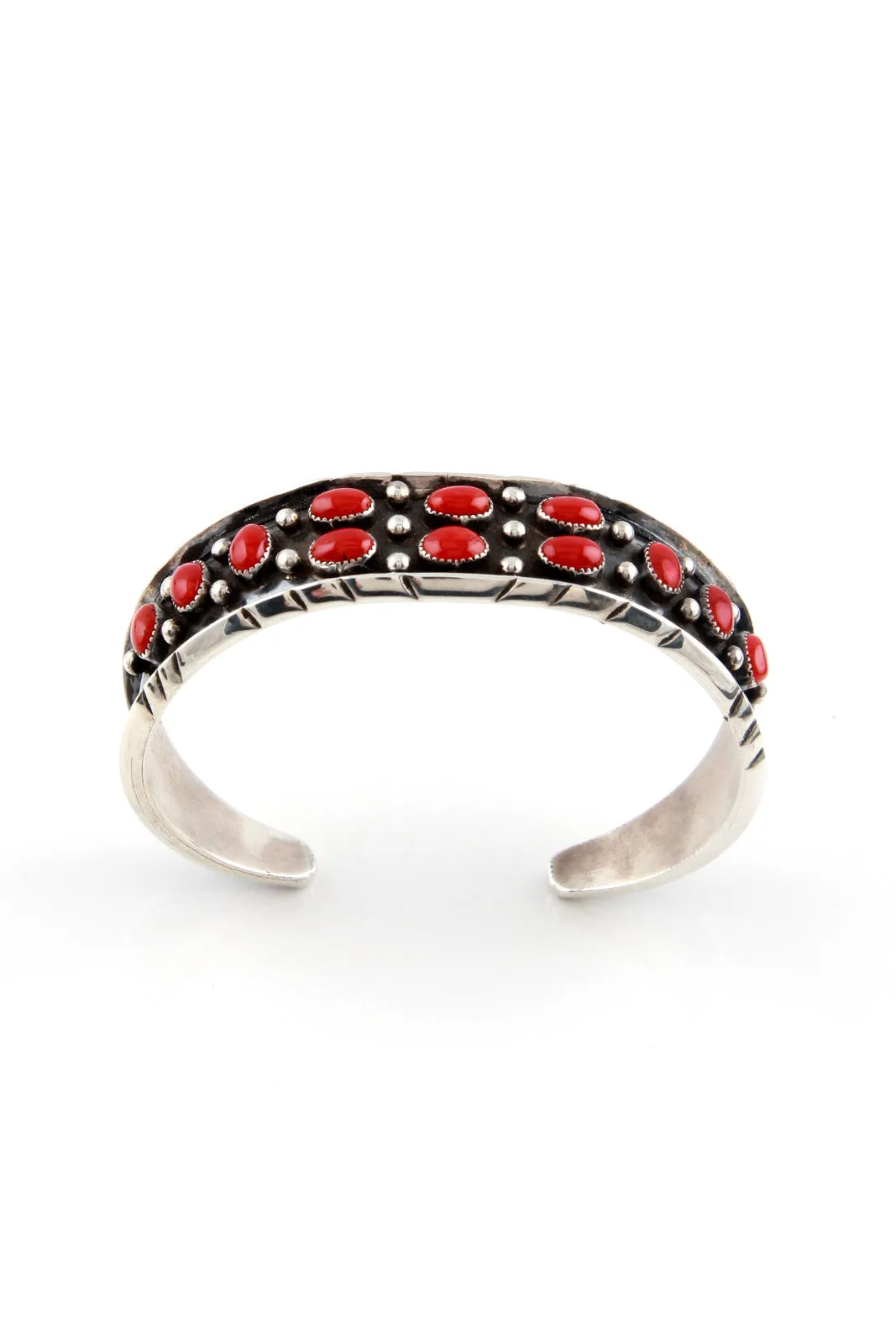 Navajo Red Coral Cuff Bracelet by Rose Castillo