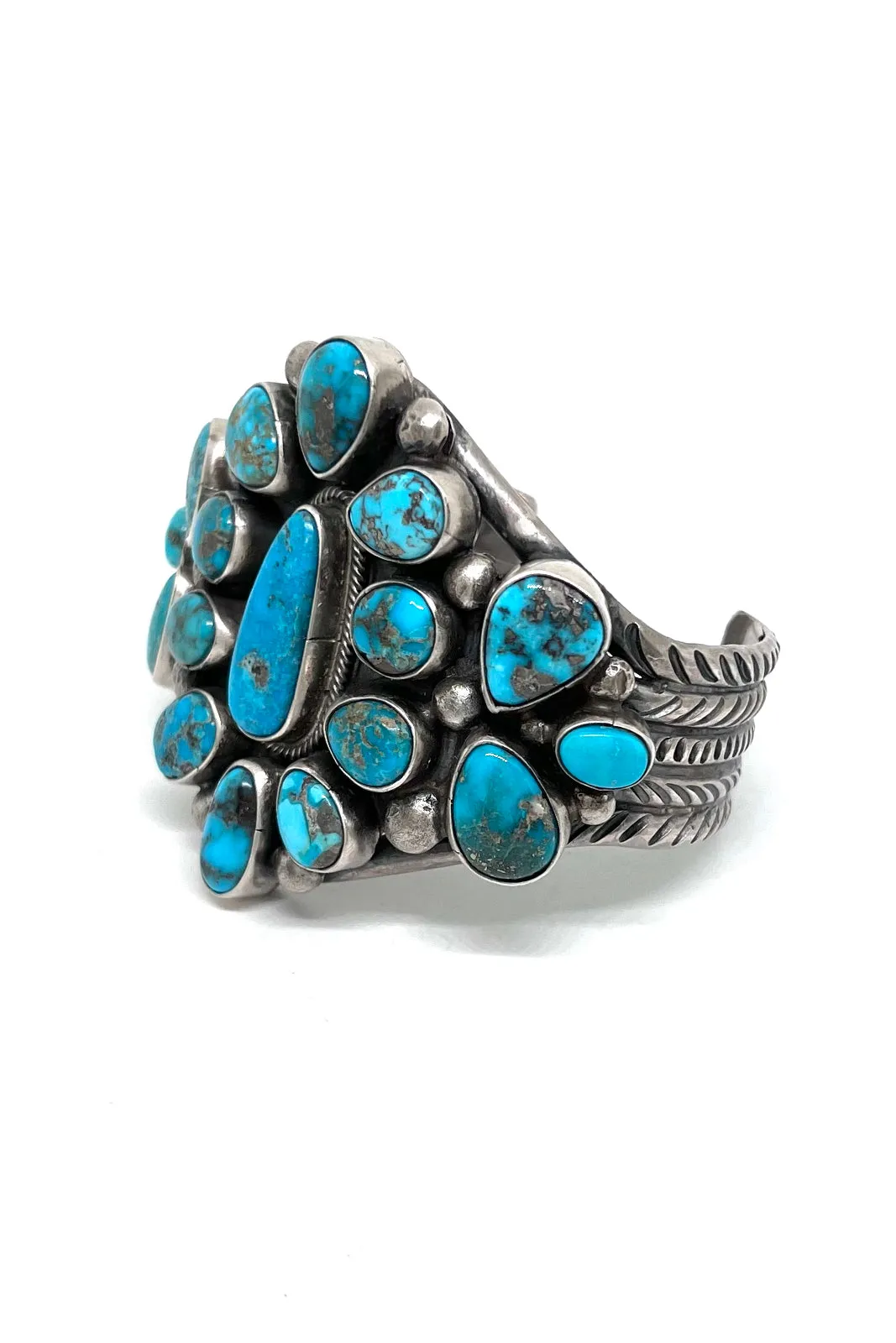 Navajo Richard Haskie Bluebird Turquoise Cluster Cuff Bracelet
