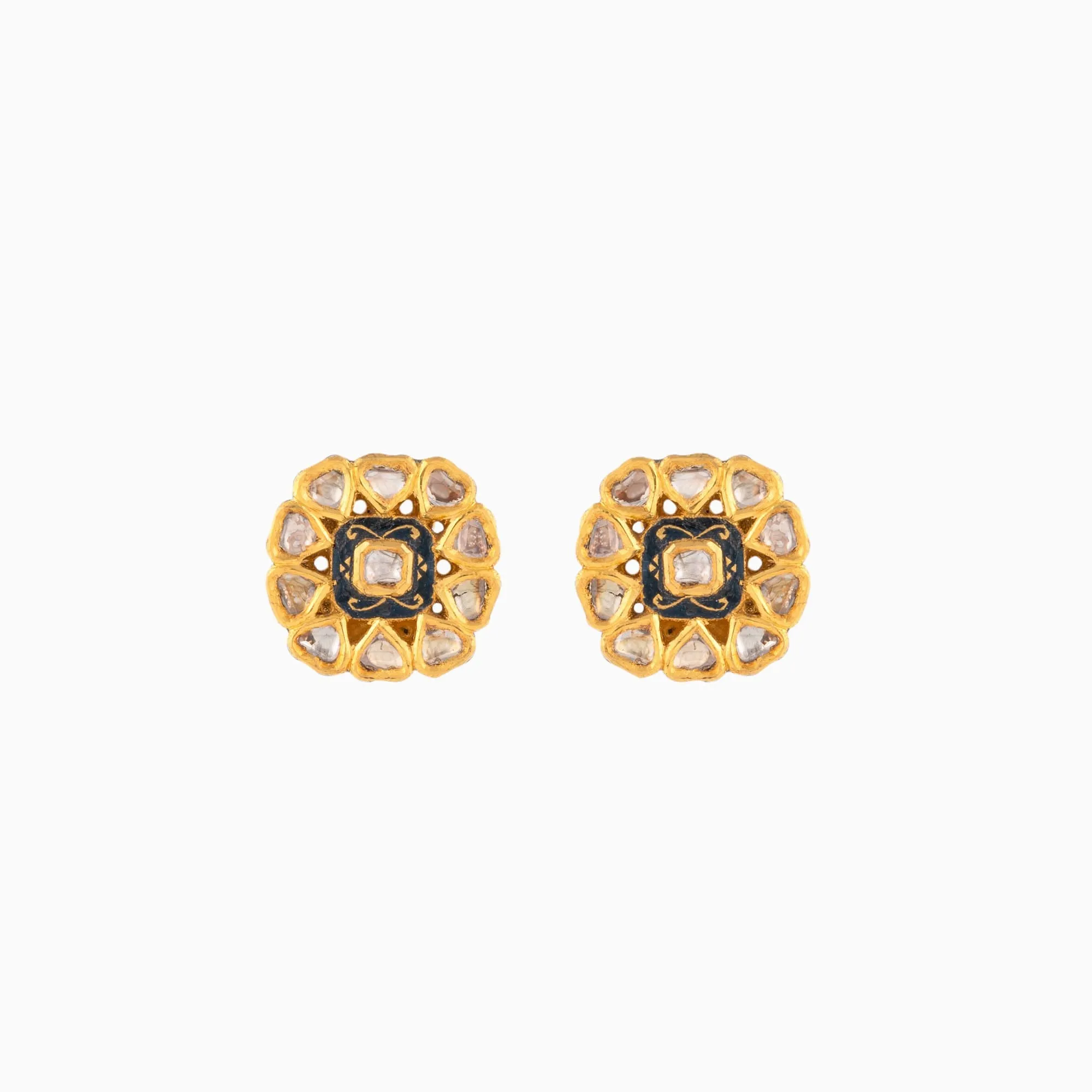 Necklace with Black Meena, Uncut Diamond (Handwork Enamel Doposta)-KMNE0808