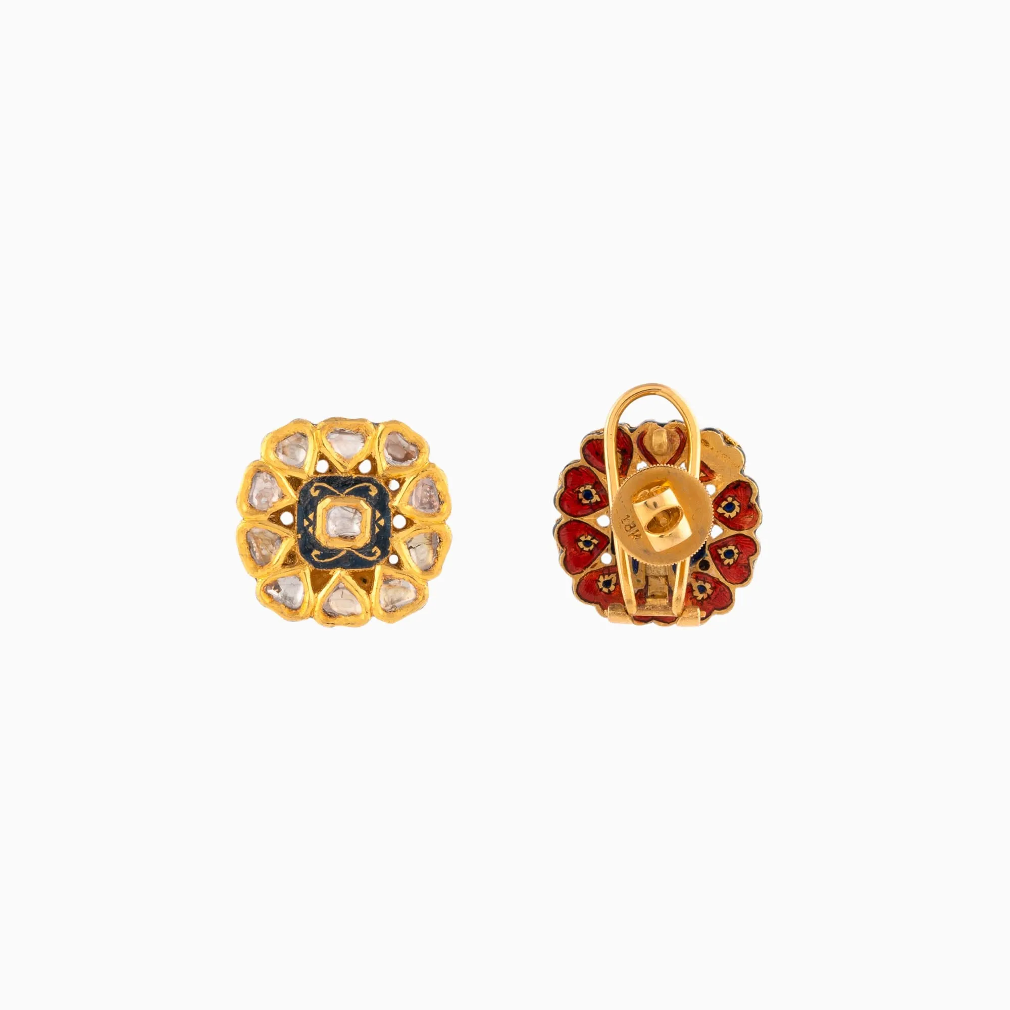 Necklace with Black Meena, Uncut Diamond (Handwork Enamel Doposta)-KMNE0808