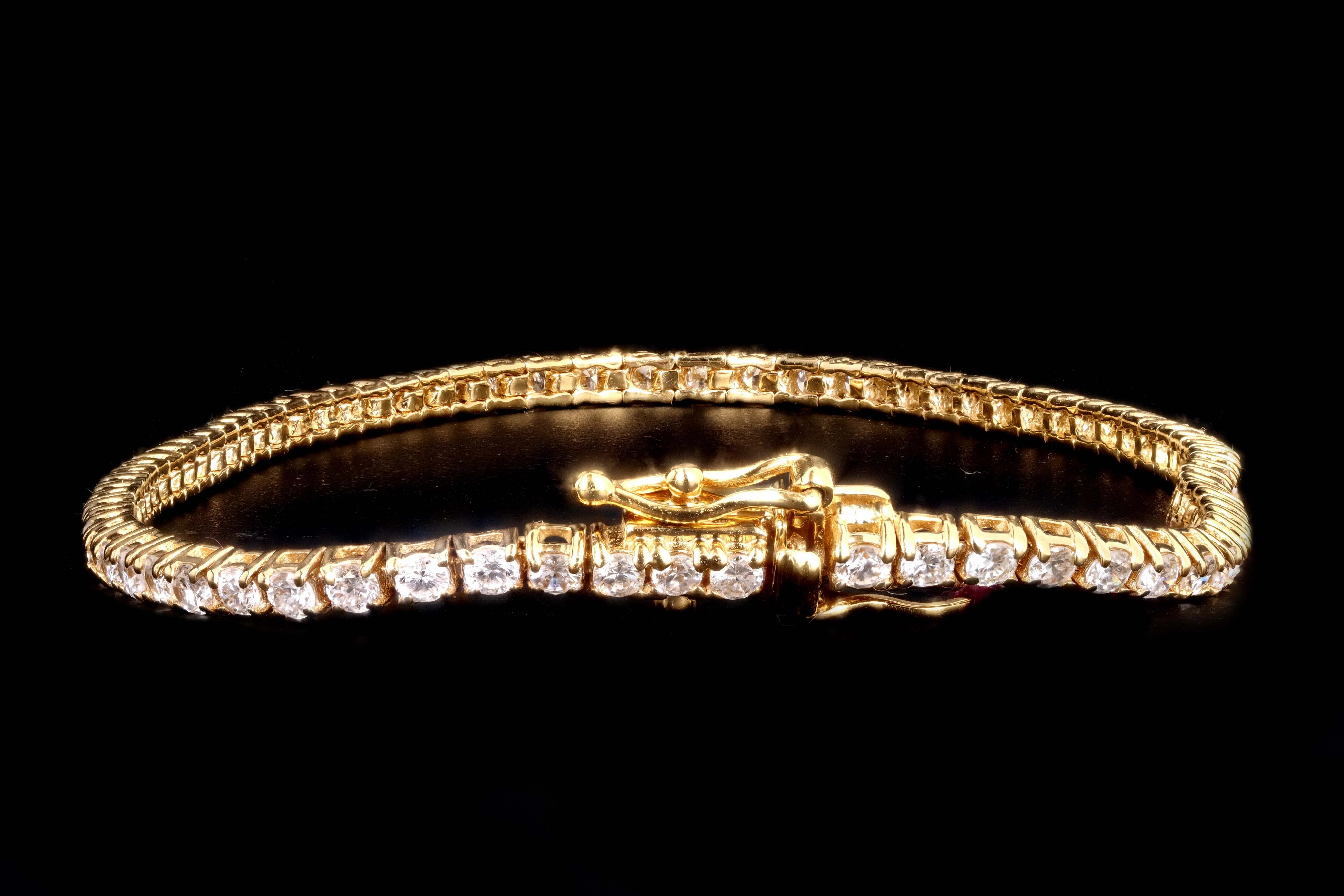New 14K Yellow Gold 2.25 Carat Round Brilliant Cut Diamond Tennis Bracelet