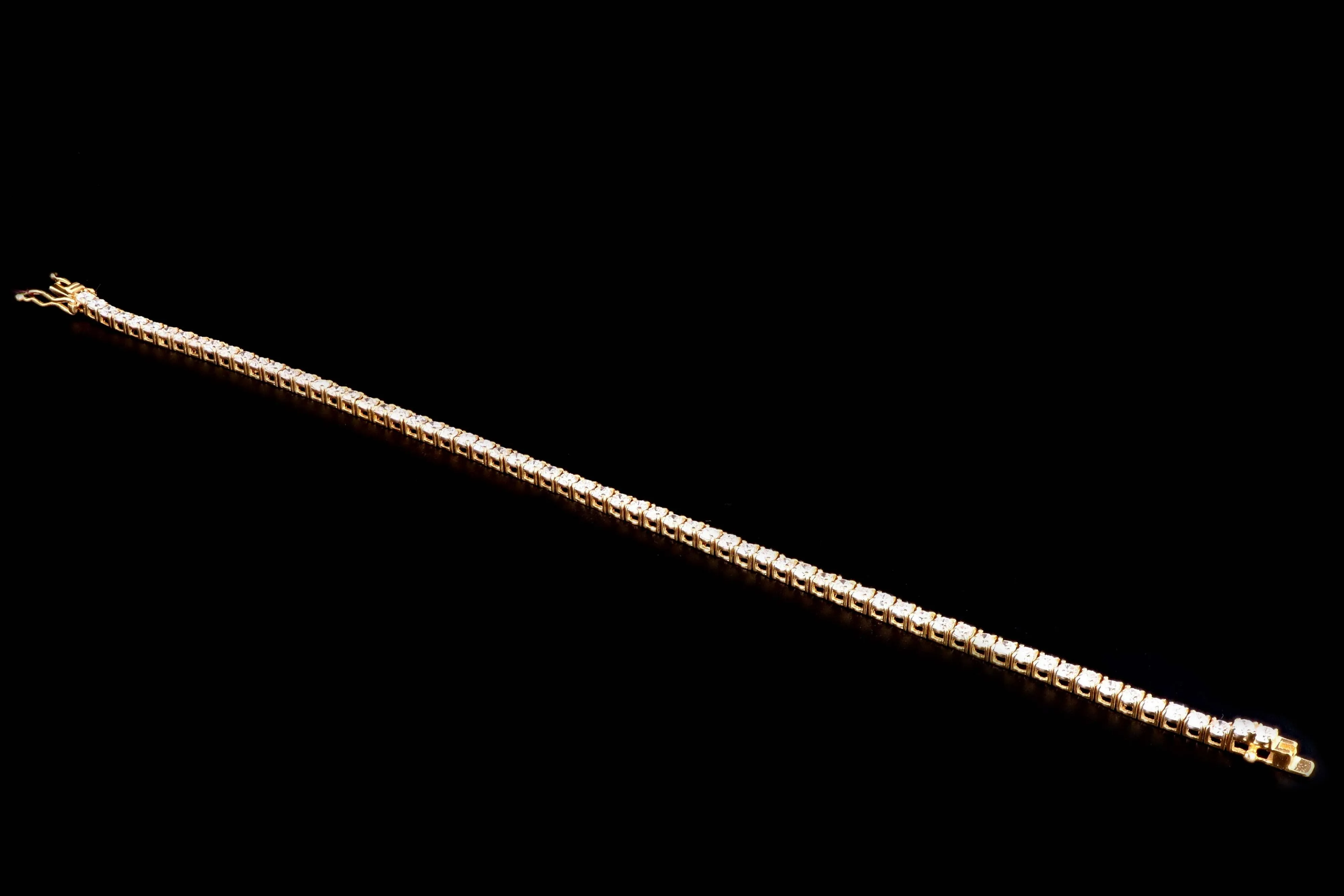 New 14K Yellow Gold 2.25 Carat Round Brilliant Cut Diamond Tennis Bracelet