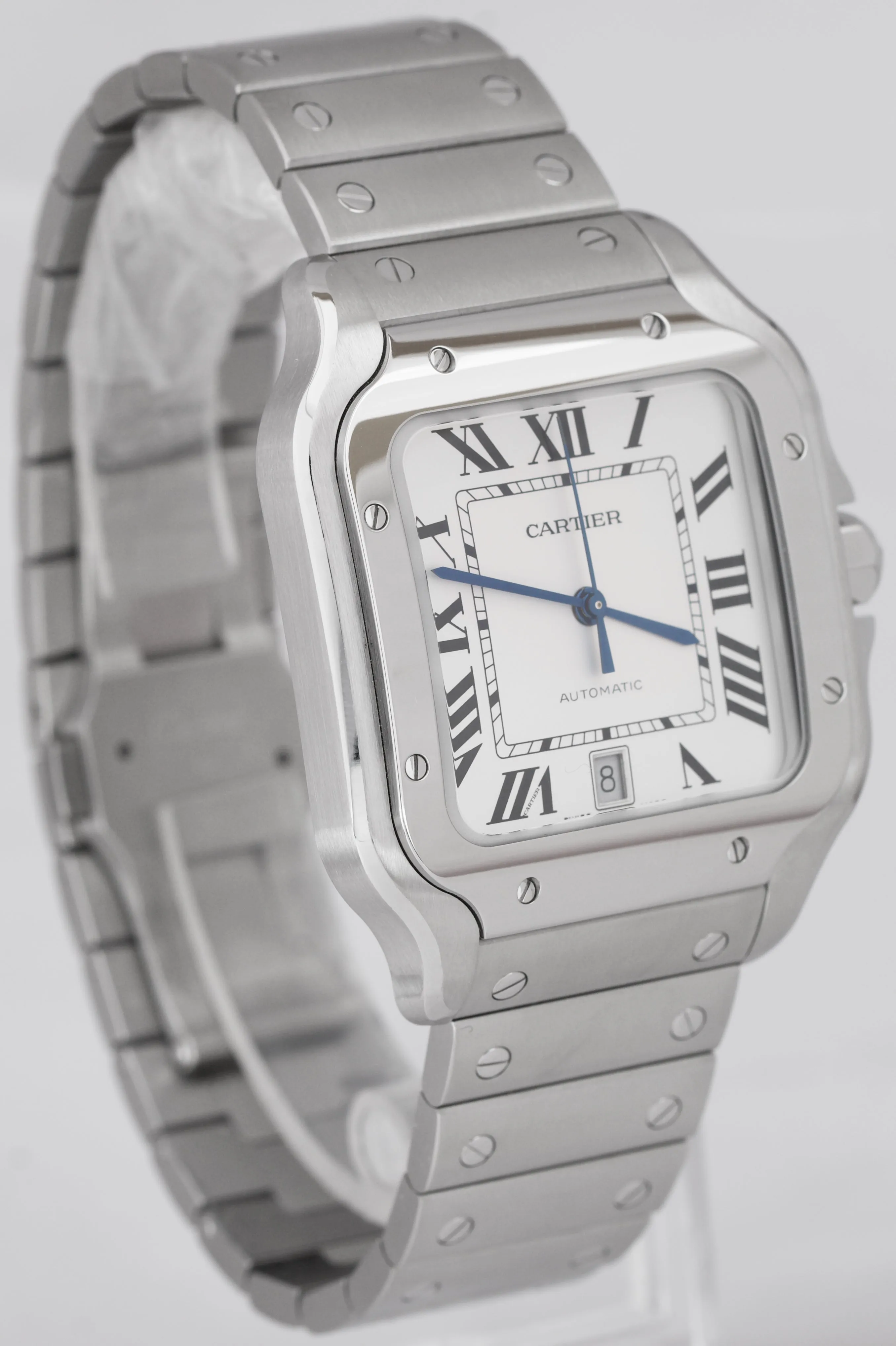 NEW Cartier Santos 42mm Automatic Stainless Steel White 4072 Watch WSSA0018