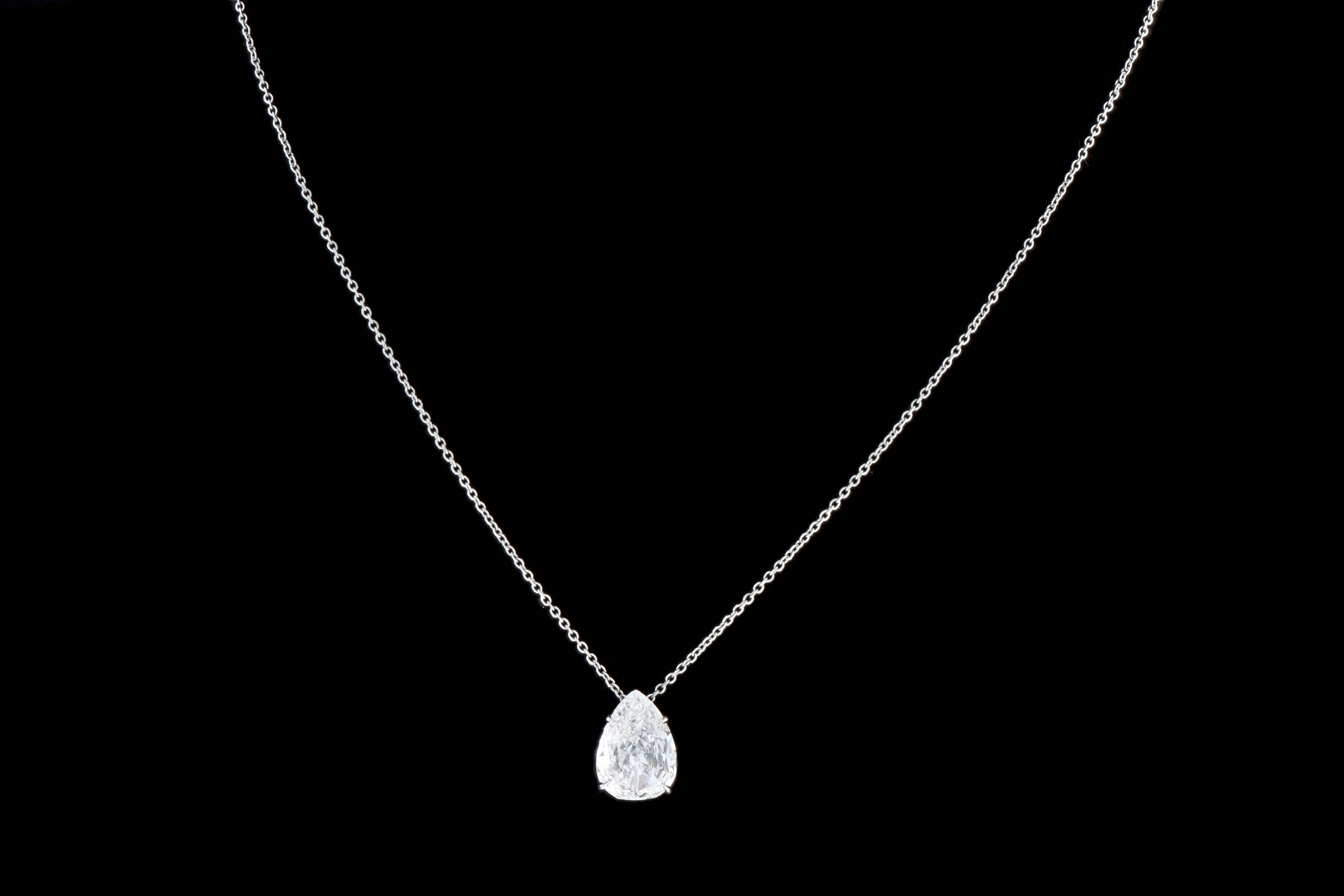 New Platinum 2.86 Carat Pear Cut Diamond Pendant Necklace GIA Certified