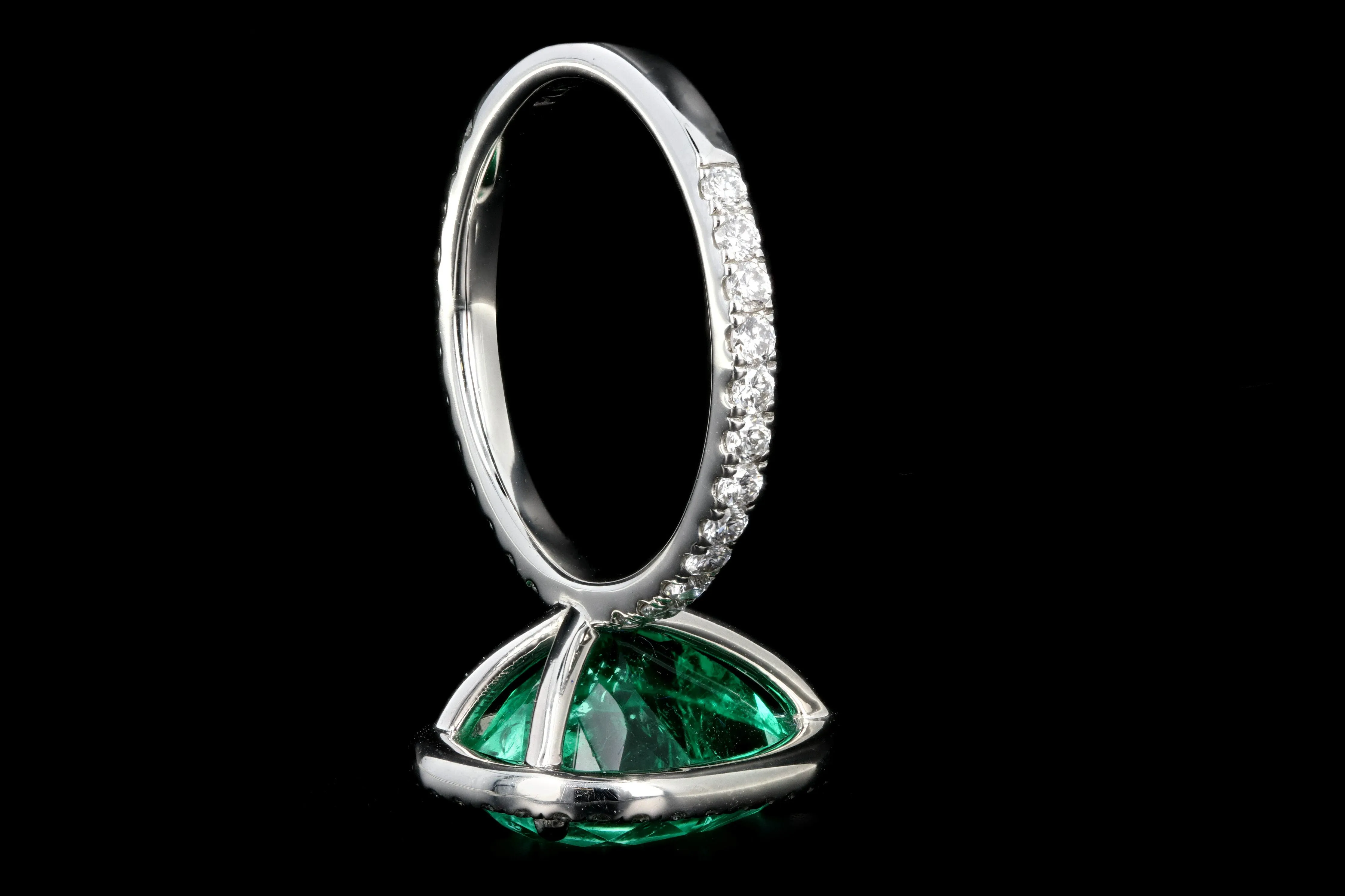 New Platinum 5 Carat Colombian Pear Cut Emerald Diamond Halo Ring