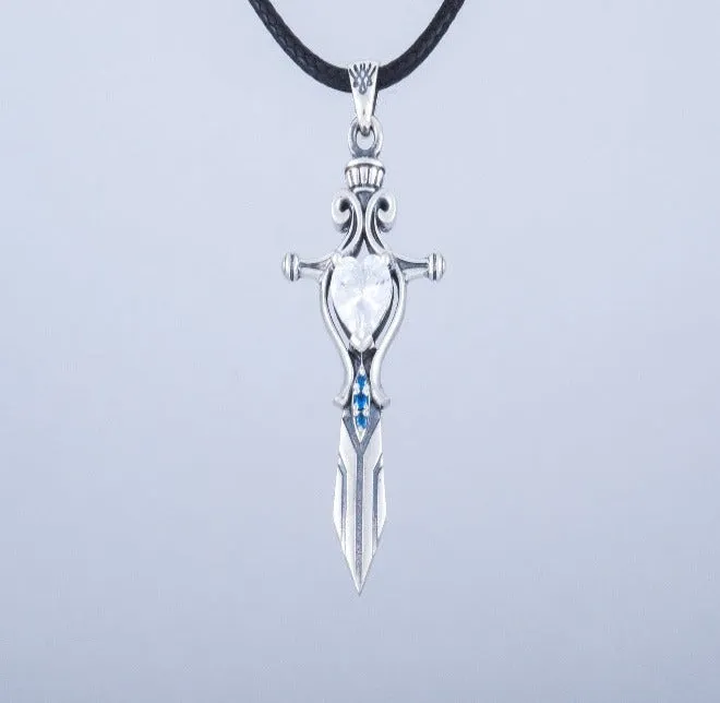 Norse Sword with Cubic Zirconia Pendant Sterling Silver Handmade Necklace