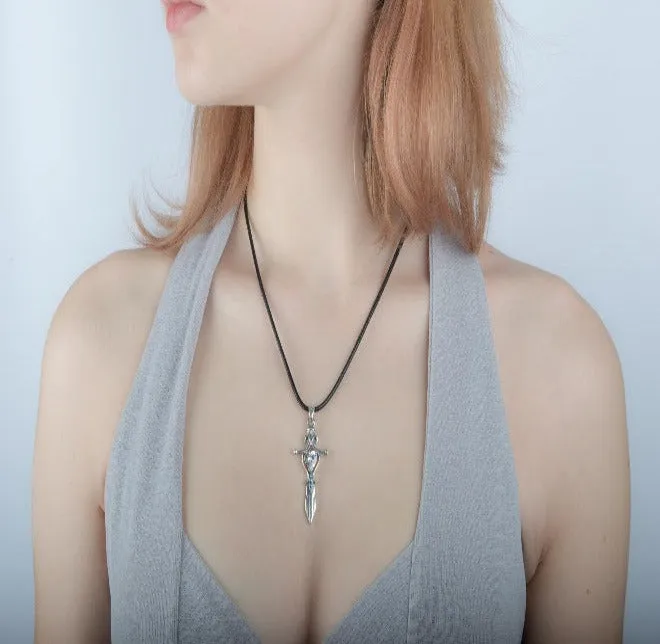 Norse Sword with Cubic Zirconia Pendant Sterling Silver Handmade Necklace