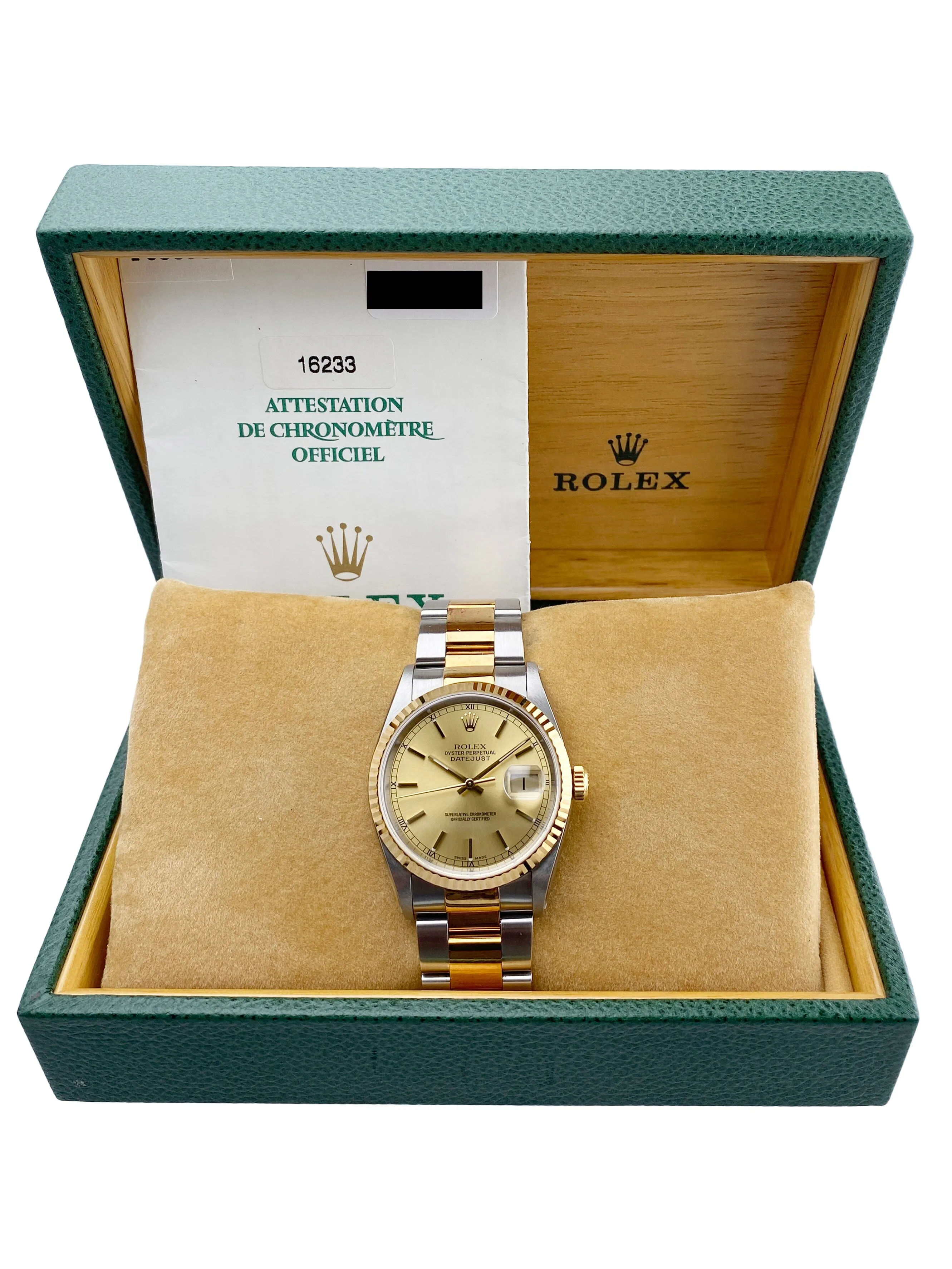 NOS Rolex Datejust 16233 Champagne Dial Mens Watch Box Papers