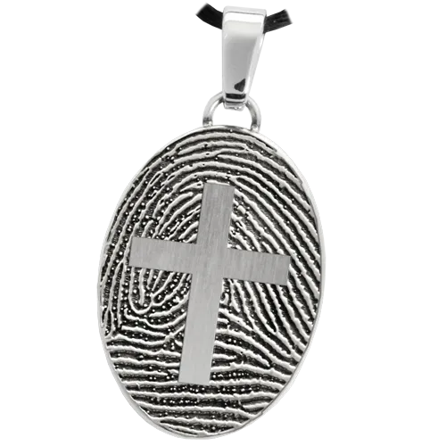 Oval Fingerprint with Cross Pendant