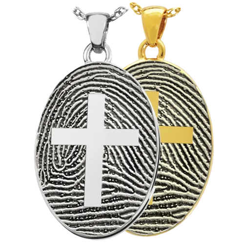 Oval Fingerprint with Cross Pendant