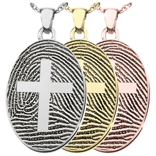 Oval Fingerprint with Cross Pendant
