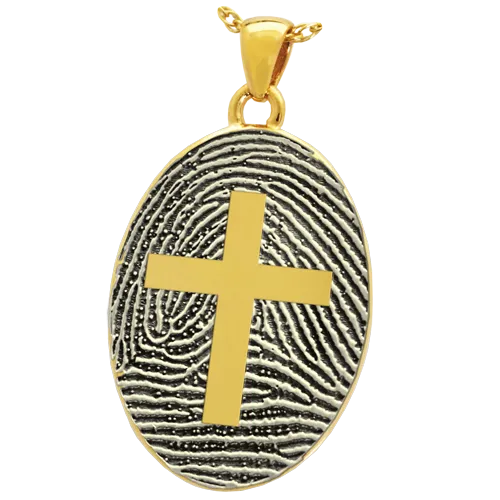 Oval Fingerprint with Cross Pendant