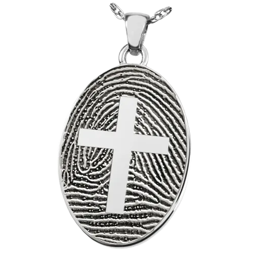Oval Fingerprint with Cross Pendant