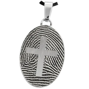 Oval Fingerprint with Cross Pendant